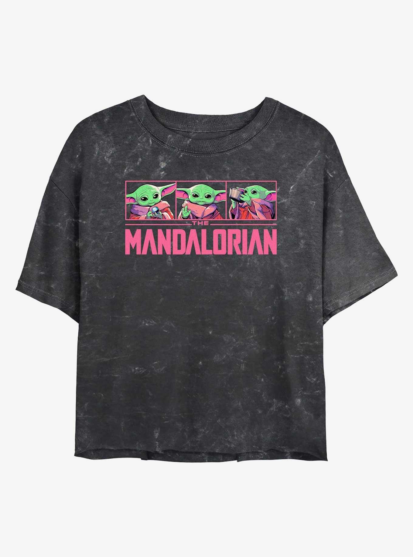 Star Wars The Mandalorian Grogu Neon Logo Mineral Wash Girls Crop T-Shirt, , hi-res
