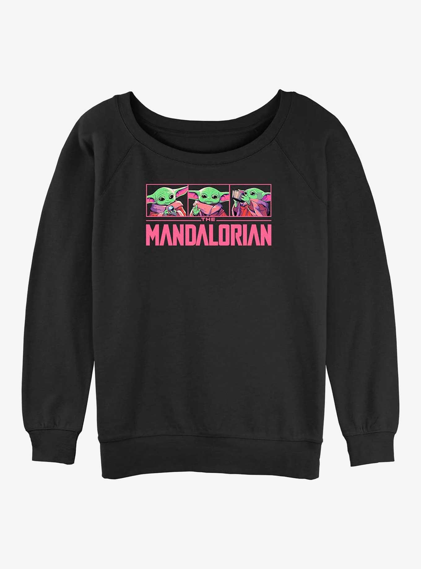 Star Wars The Mandalorian Grogu Neon Logo Girls Slouchy Sweatshirt, BLACK, hi-res