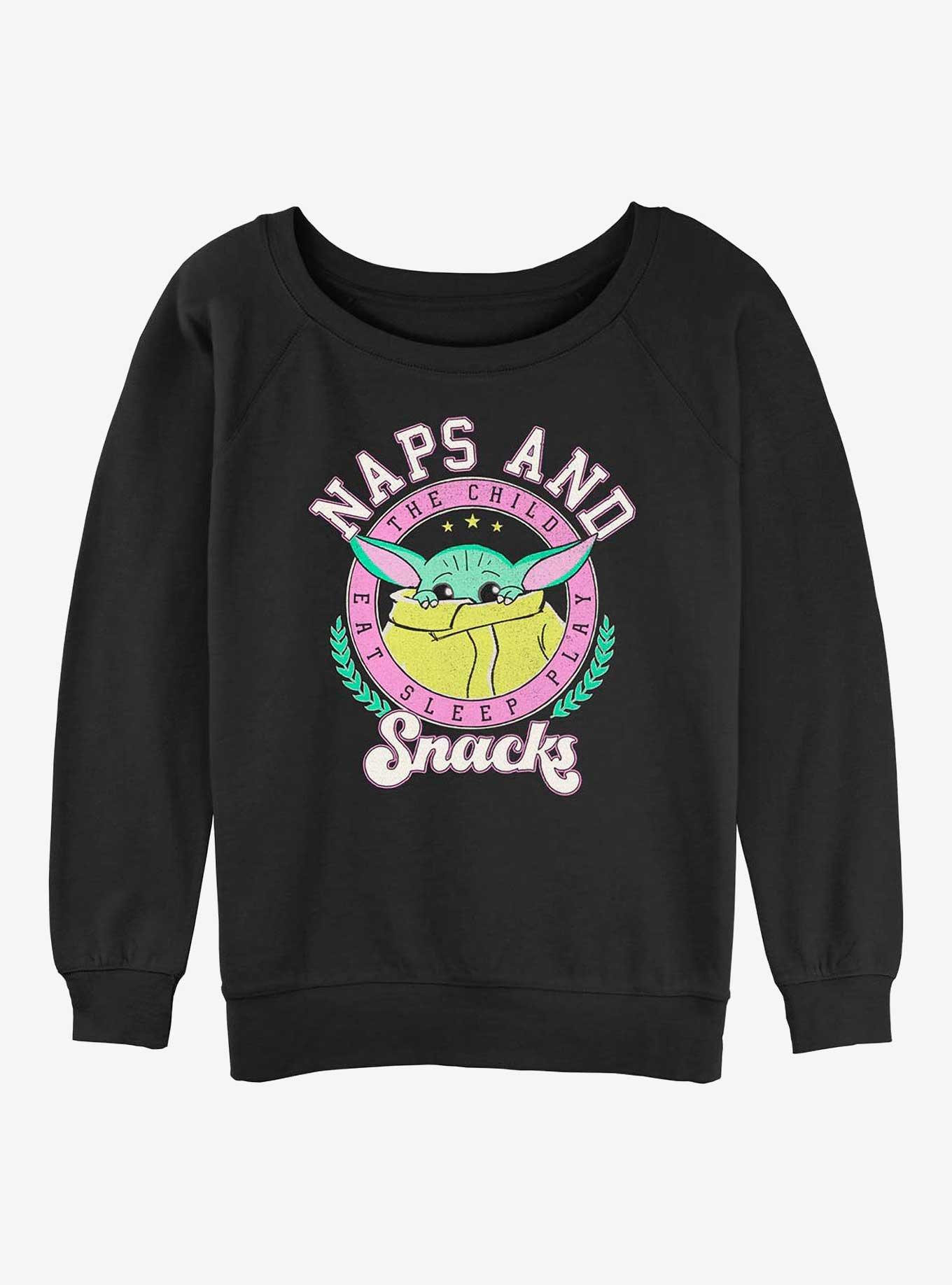 Star Wars The Mandalorian Grogu Naps And Snacks Girls Slouchy Sweatshirt, BLACK, hi-res