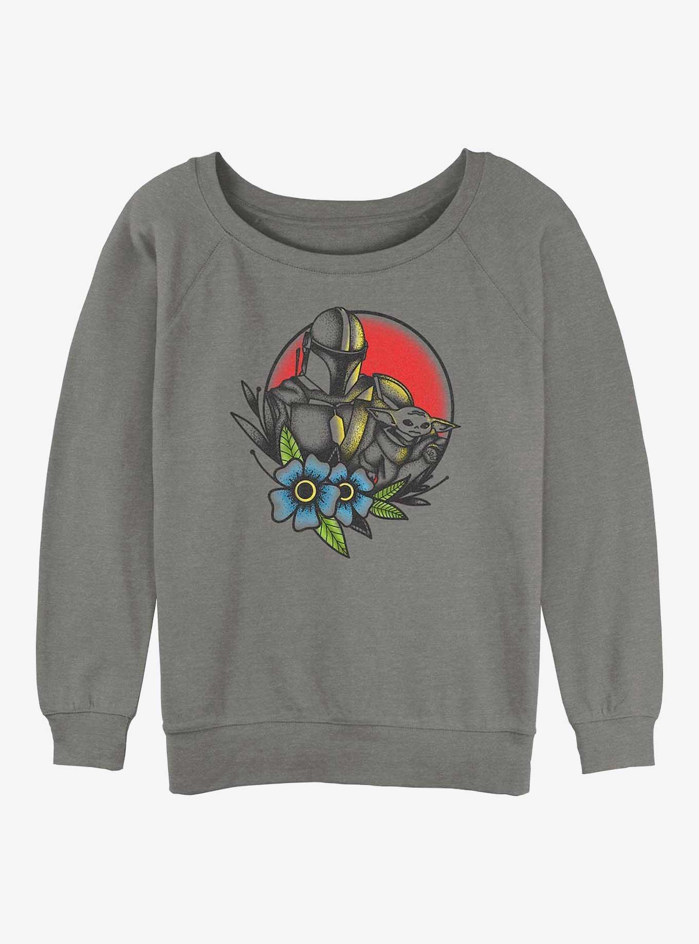 Star Wars The Mandalorian Hunter And Bounty Girls Slouchy Sweatshirt, GRAY HTR, hi-res