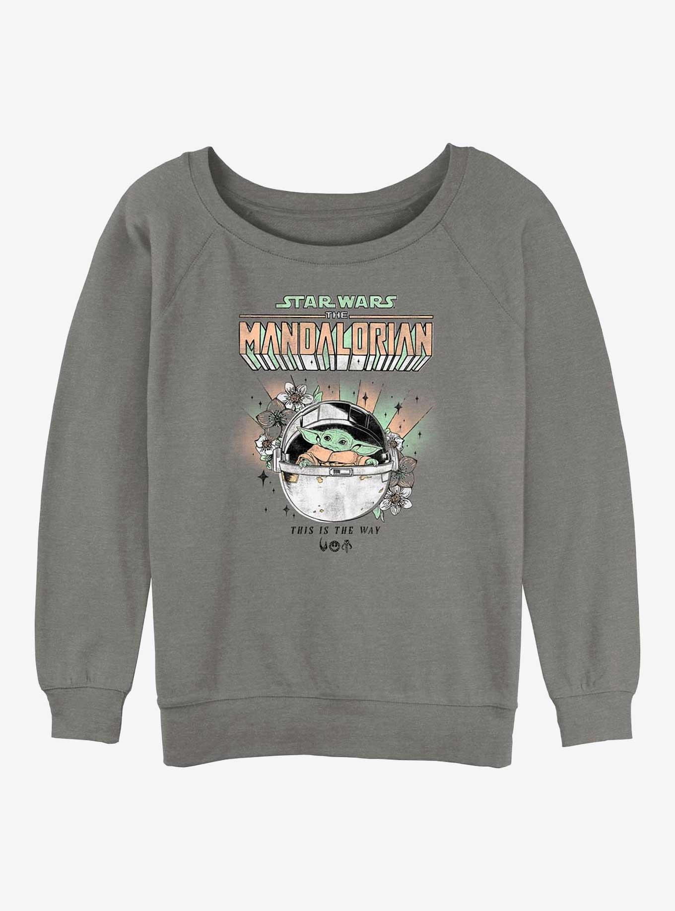 Star Wars The Mandalorian Floral Child Girls Slouchy Sweatshirt, GRAY HTR, hi-res