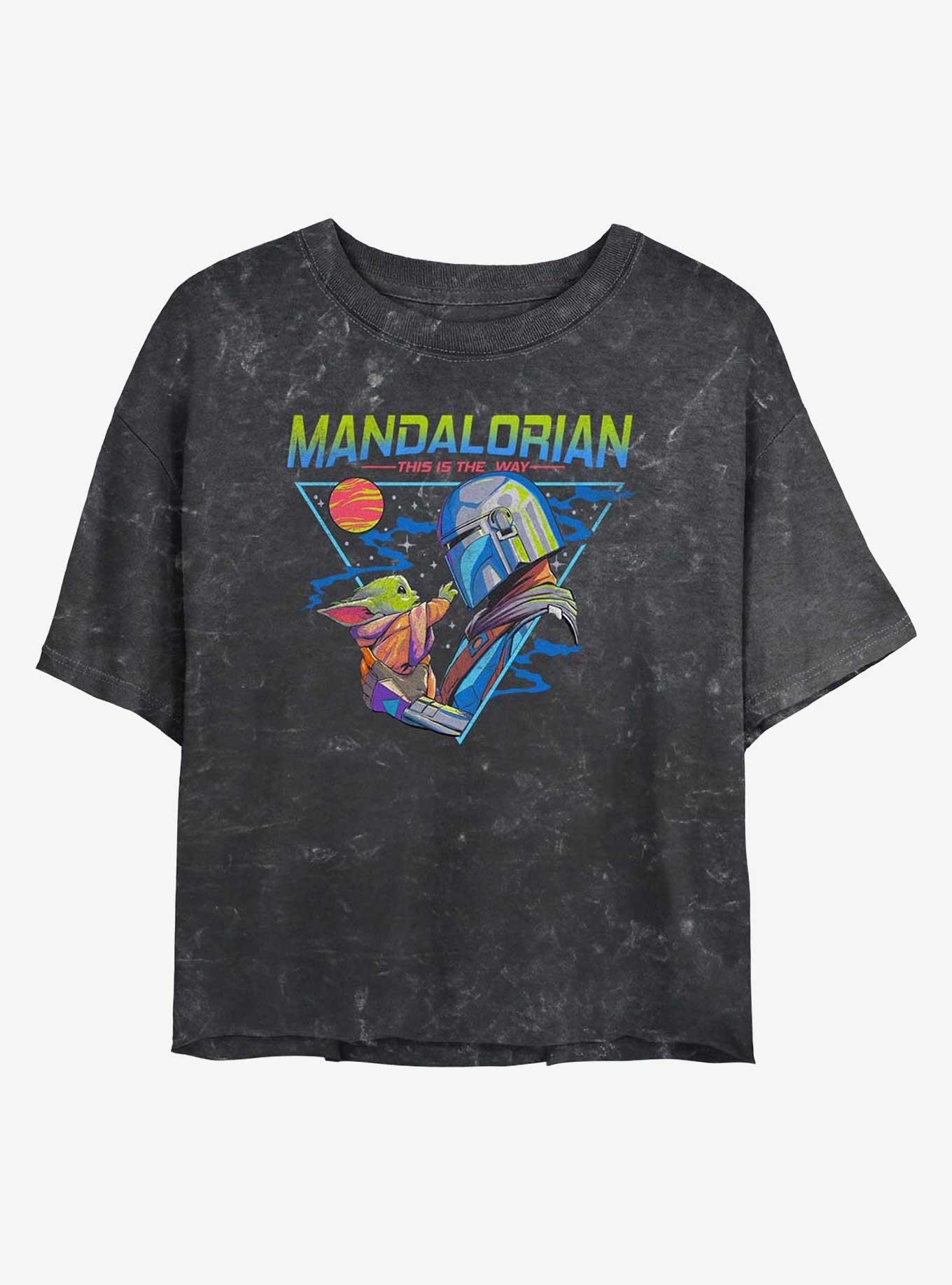 Star Wars The Mandalorian Grogu and Din Djarin Triangle Mineral Wash Girls Crop T-Shirt, , hi-res