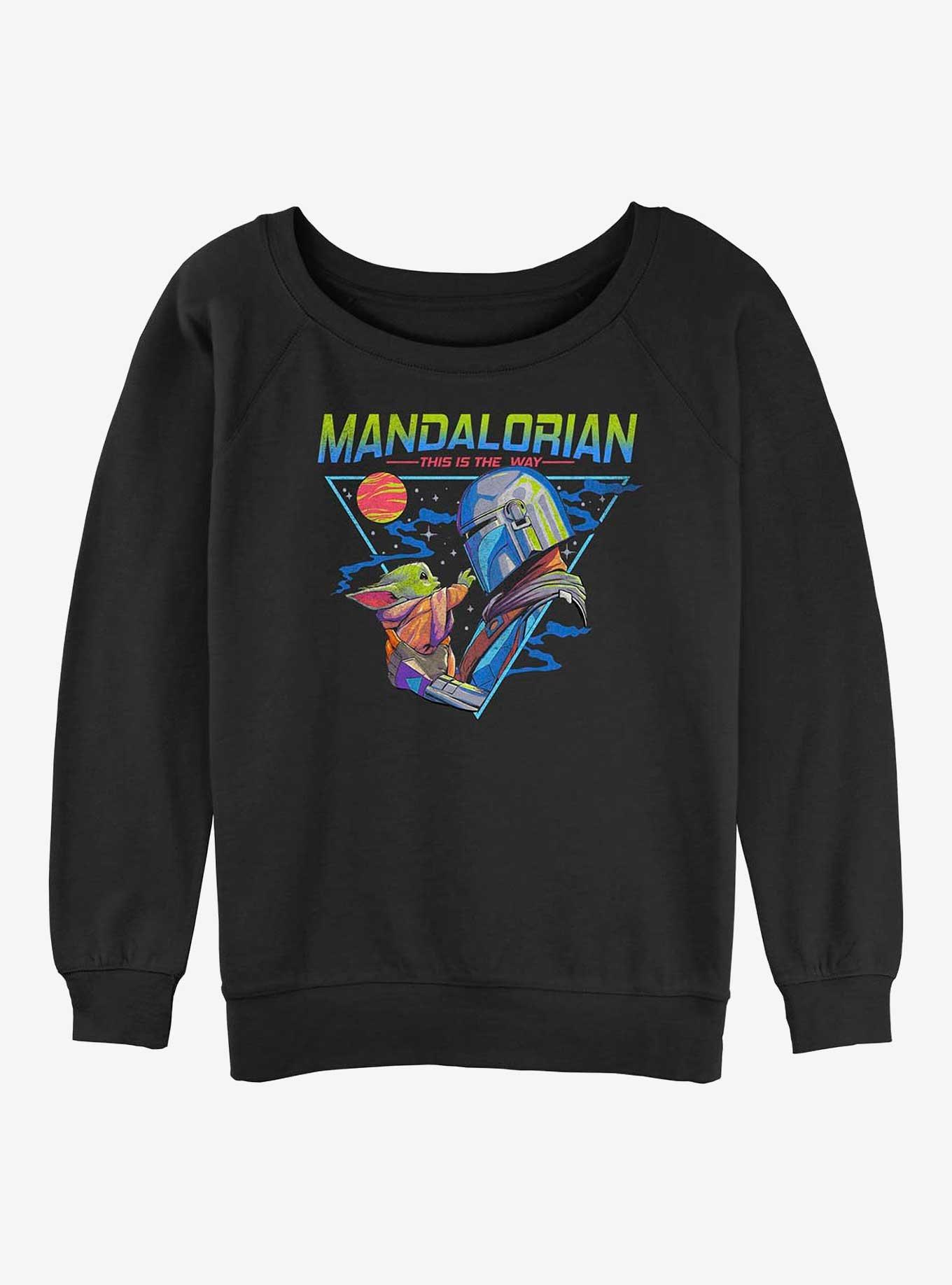 Star Wars The Mandalorian Grogu and Din Djarin Triangle Girls Slouchy Sweatshirt, BLACK, hi-res