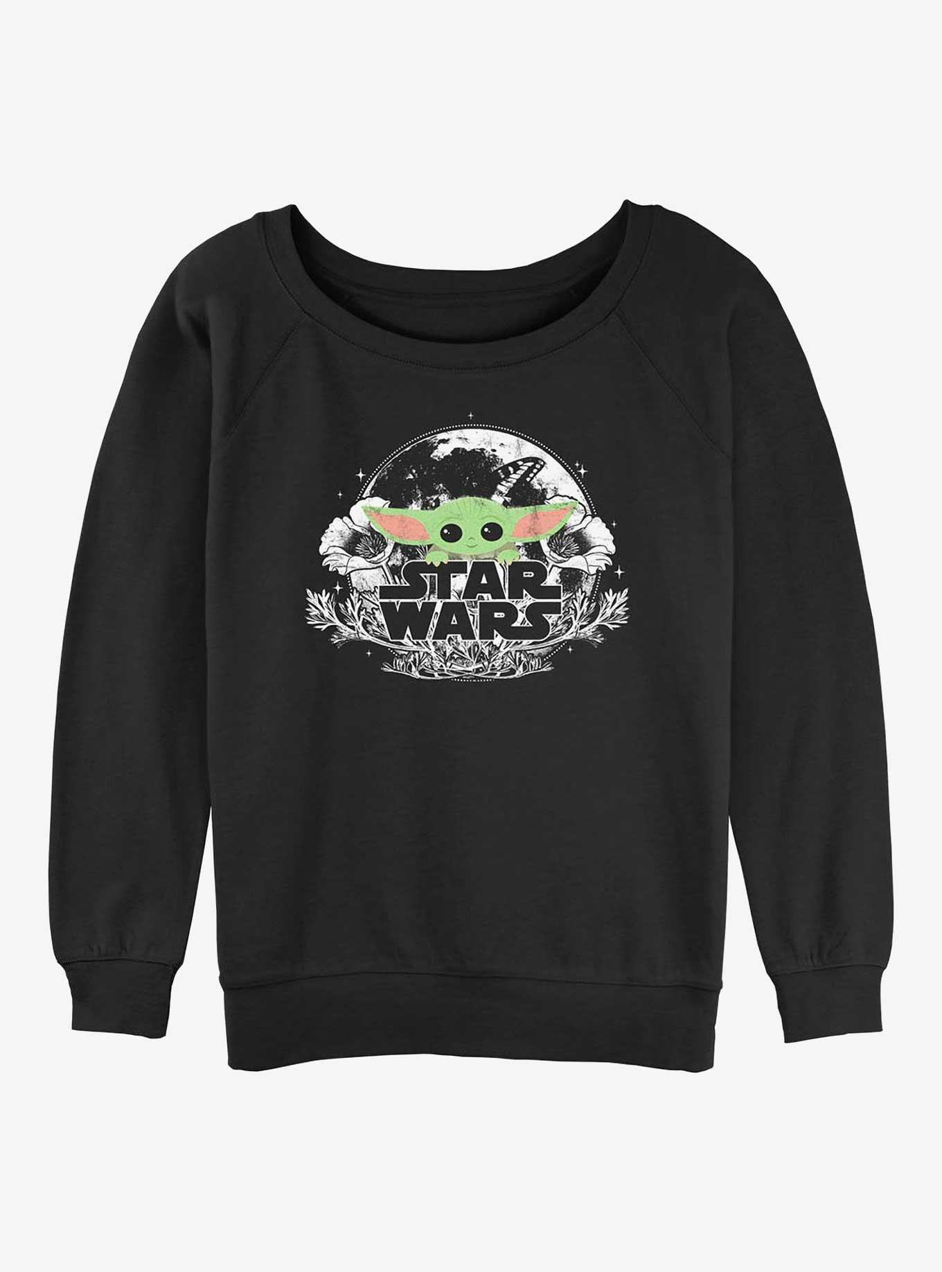 Star Wars The Mandalorian The Child Floral Girls Slouchy Sweatshirt, BLACK, hi-res