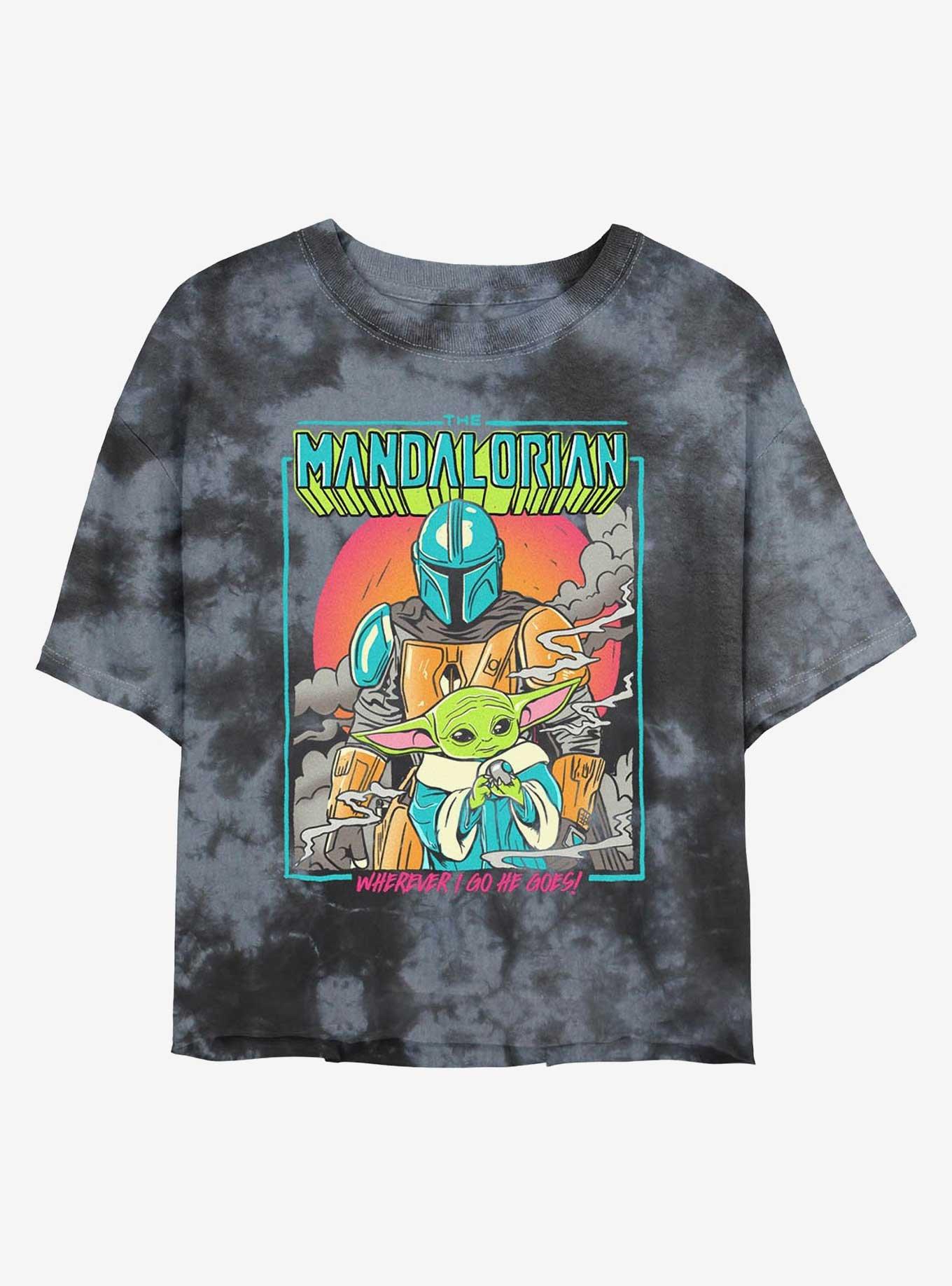 Star Wars The Mandalorian Wherever I Go He Goes Tie-Dye Girls Crop T-Shirt, BLKCHAR, hi-res