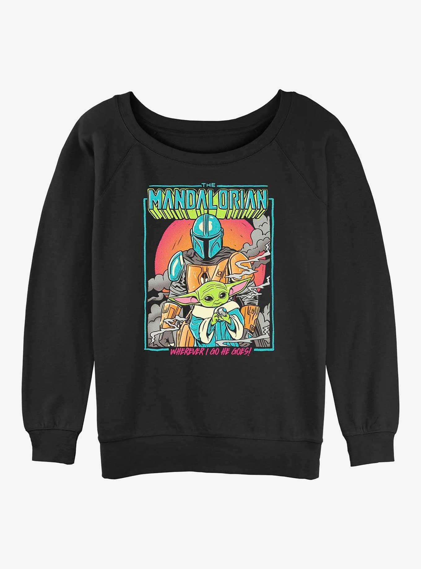 Star Wars The Mandalorian Wherever I Go He Goes Girls Slouchy Sweatshirt, BLACK, hi-res