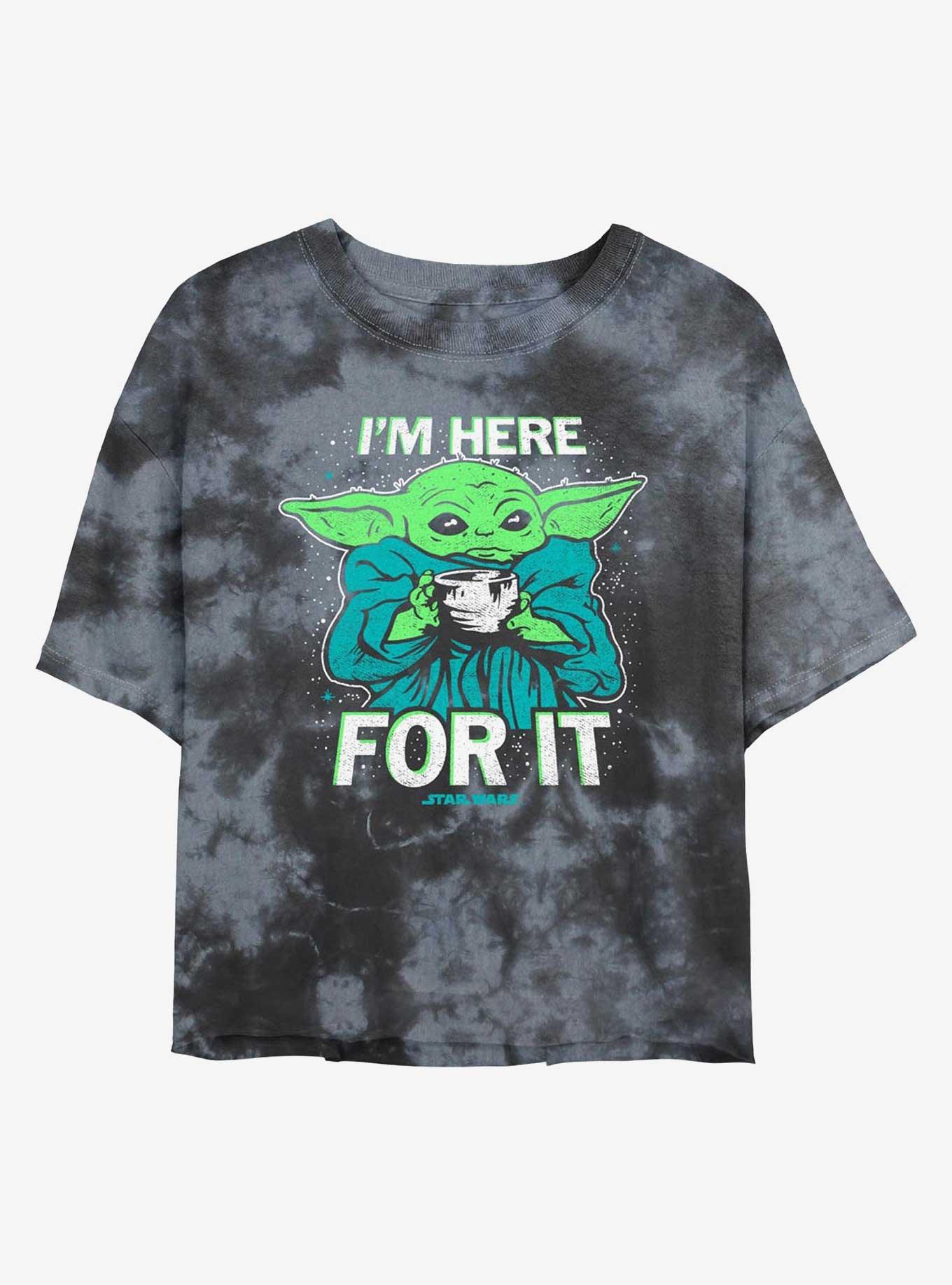 Star Wars The Mandalorian Grogu Tea I'm Here For It Tie-Dye Girls Crop T-Shirt, , hi-res