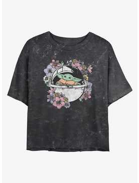 Star Wars The Mandalorian Grogu Floral Bassinet Mineral Wash Girls Crop T-Shirt, , hi-res
