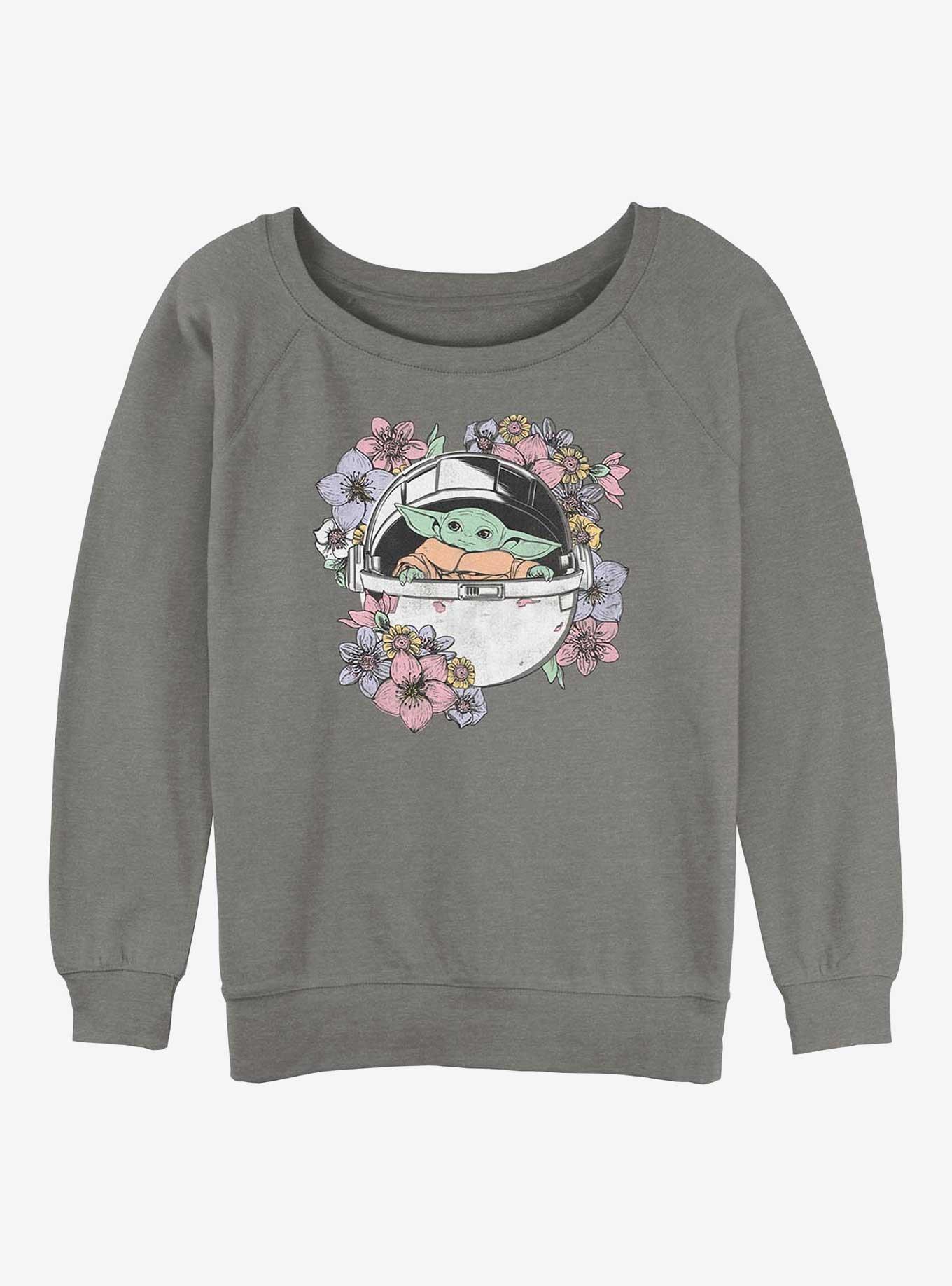 Star Wars The Mandalorian Grogu Floral Bassinet Girls Slouchy Sweatshirt, GRAY HTR, hi-res