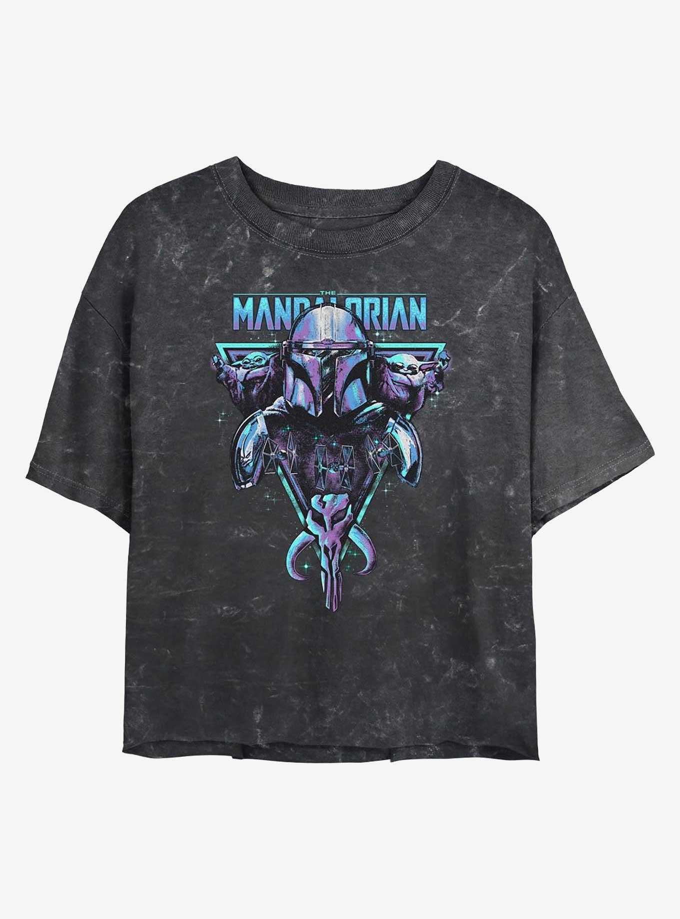 Star Wars The Mandalorian Beskar Triangle Mineral Wash Girls Crop T-Shirt, BLACK, hi-res