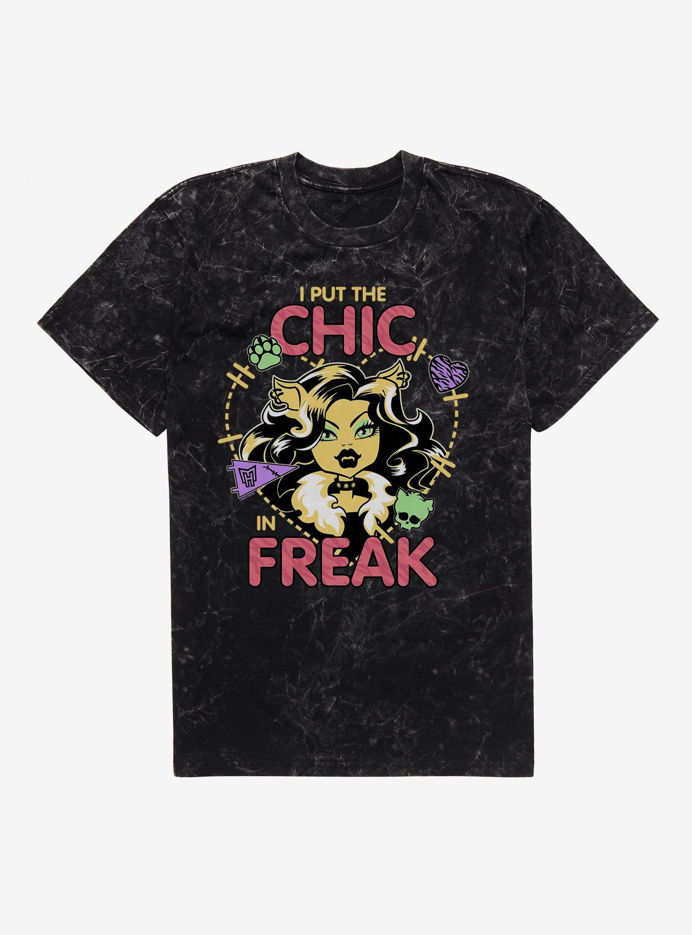 Monster High Clawdeen Wolf Chic Freak Mineral Wash T-Shirt, BLACK MINERAL WASH, hi-res