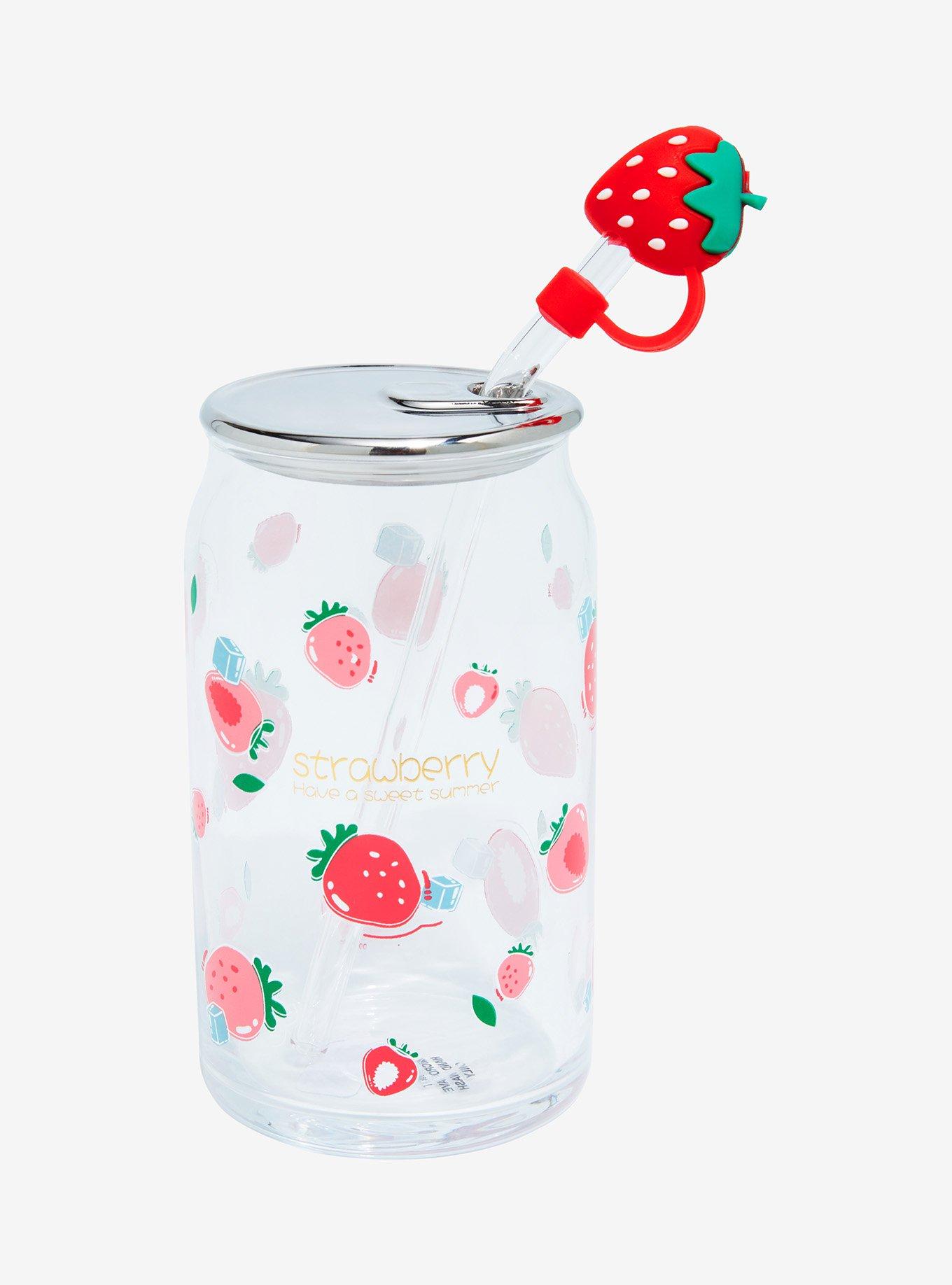 Strawberry Glass Soda Can Water Bottle With Straw, , hi-res