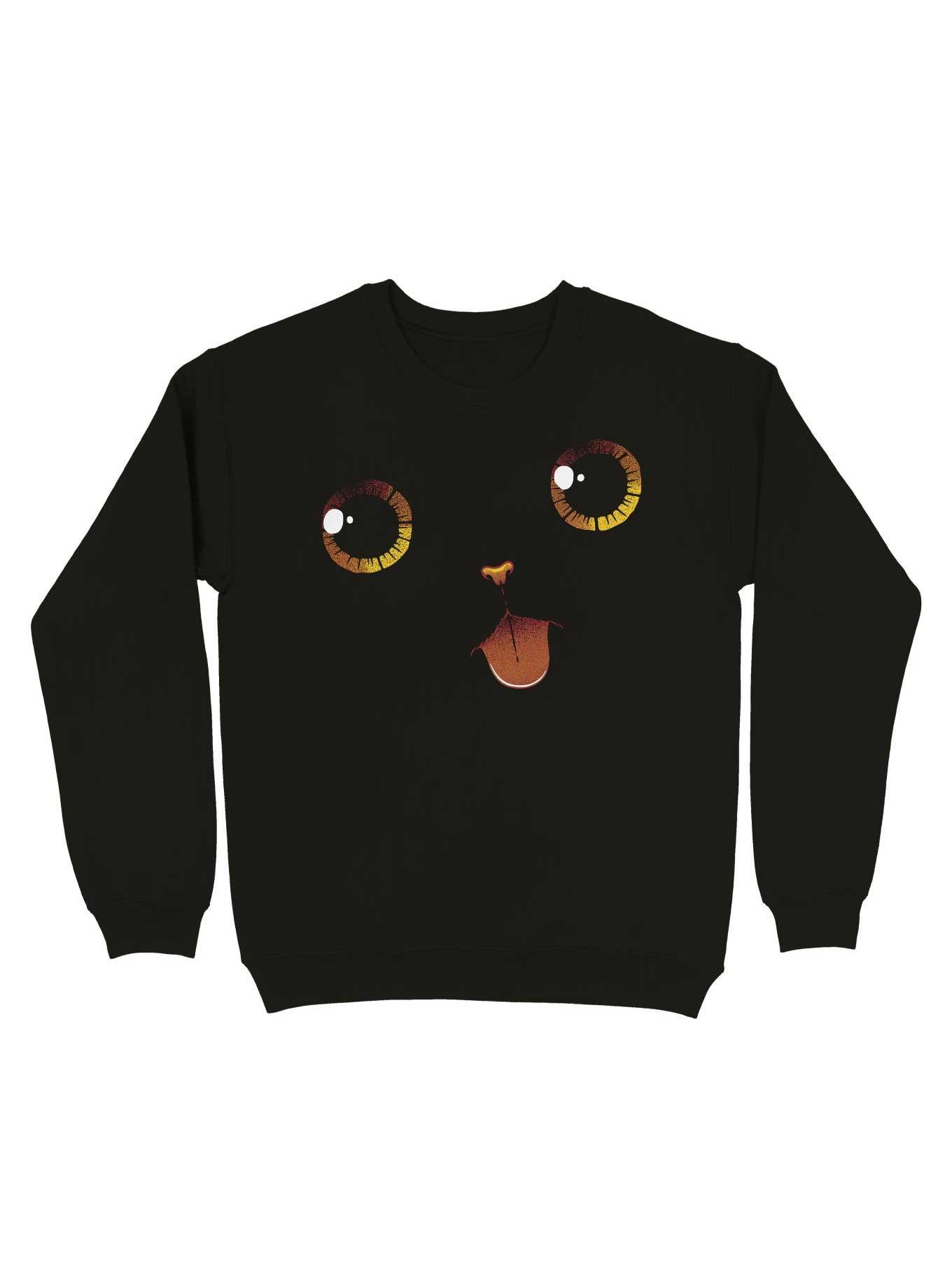 Cute Black Cat Minimalist Tongue Sweatshirt, BLACK, hi-res