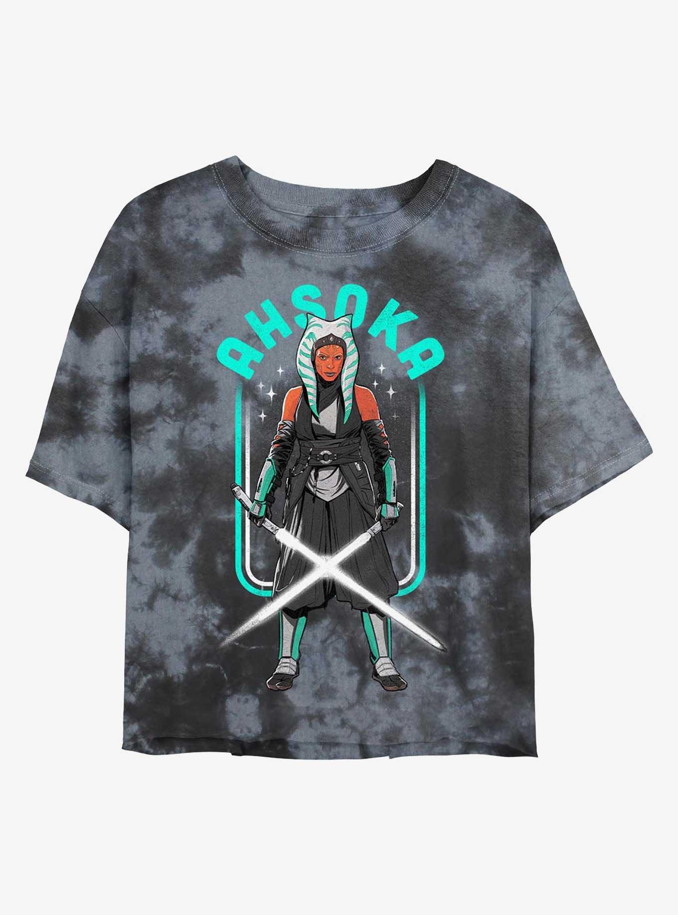 Star Wars The Mandalorian Ahsoka Amongst The Stars Tie-Dye Girls Crop T-Shirt, BLKCHAR, hi-res