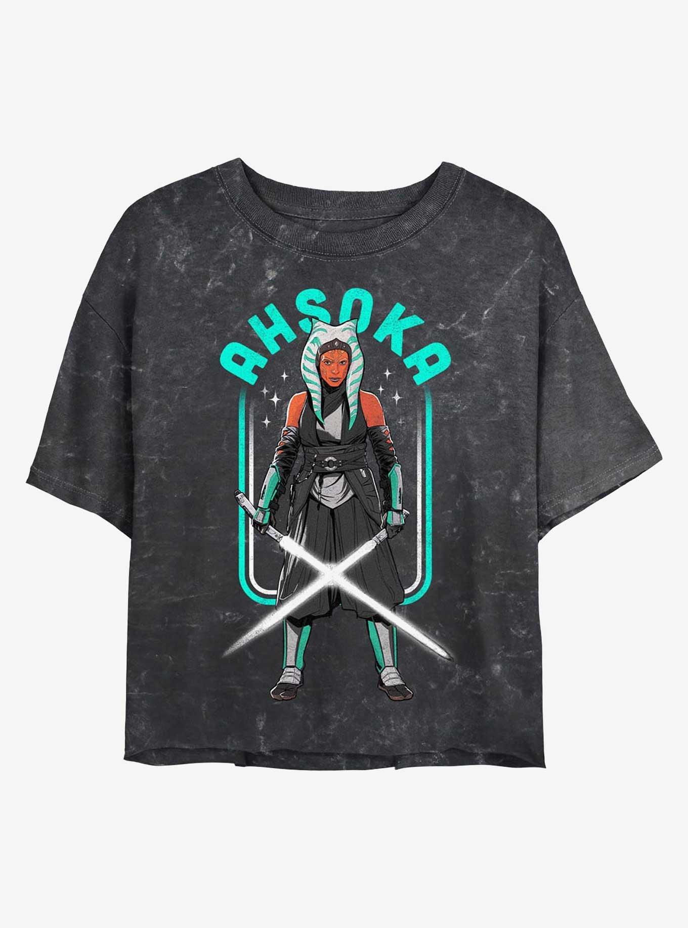 Star Wars The Mandalorian Ahsoka Amongst The Stars Mineral Wash Girls Crop T-Shirt, , hi-res