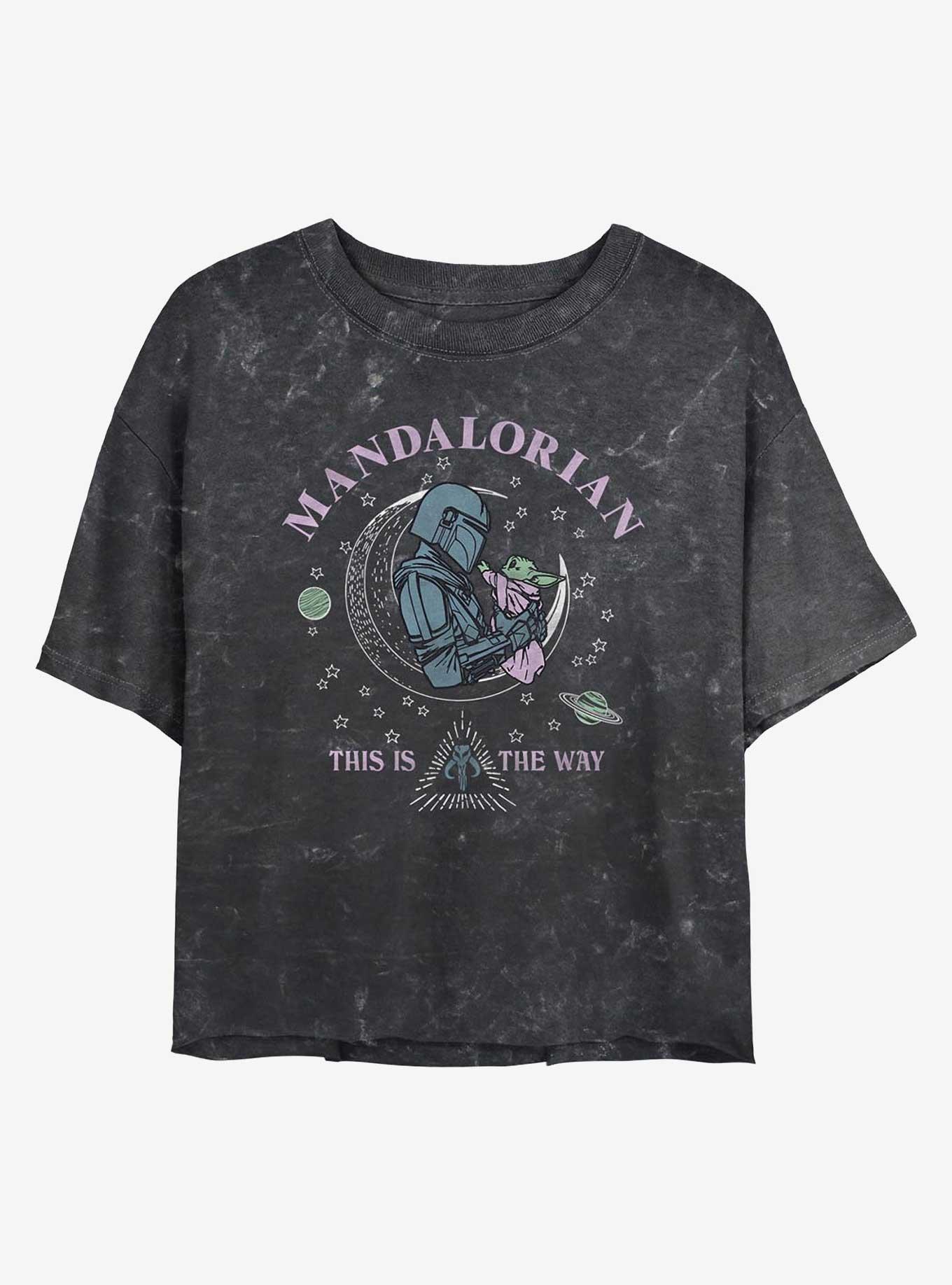 Star Wars The Mandalorian Cosmic Mando Mineral Wash Girls Crop T-Shirt, BLACK, hi-res