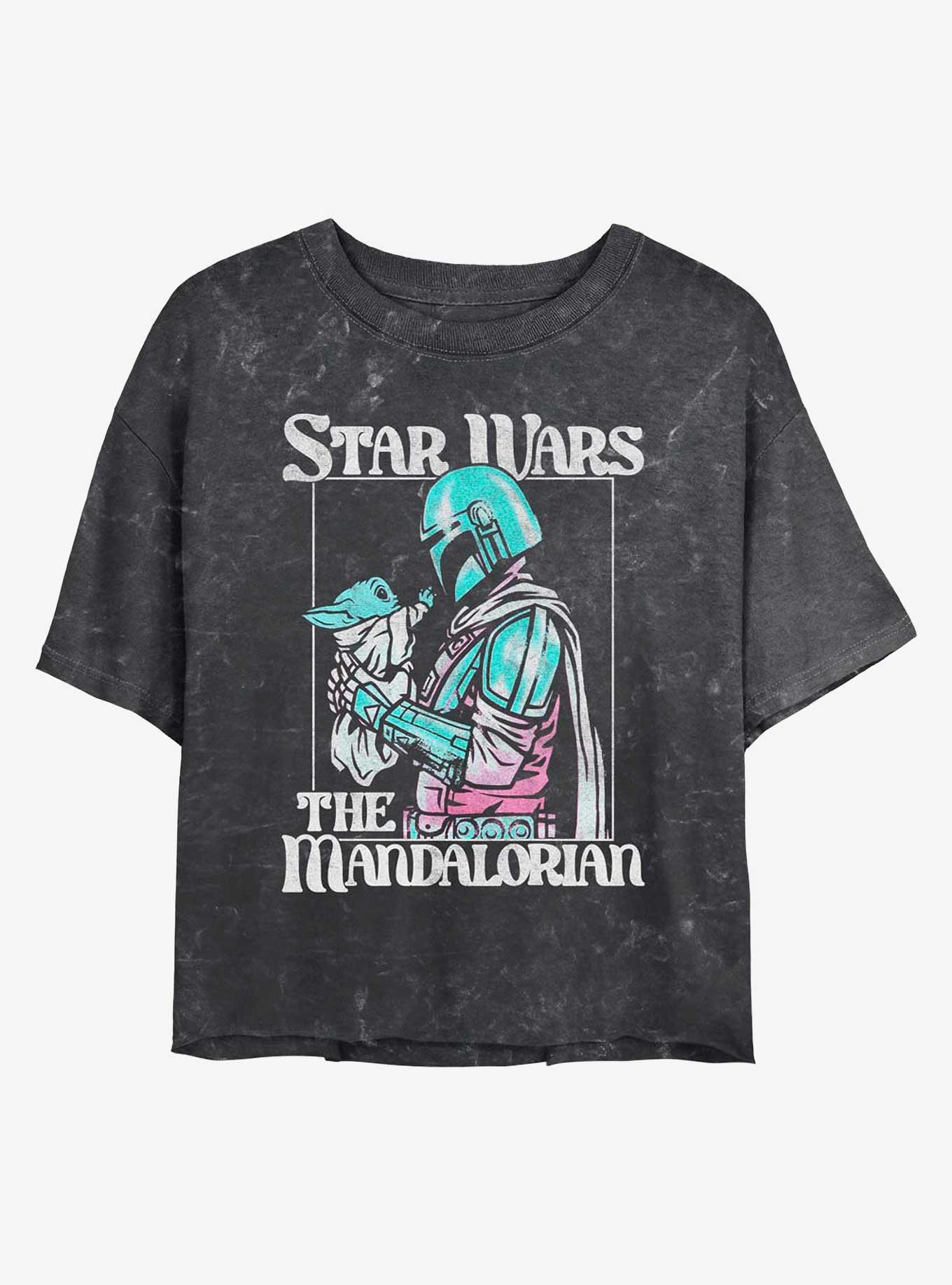 Star Wars The Mandalorian Soft Pop Mando Mineral Wash Girls Crop T-Shirt, BLACK, hi-res