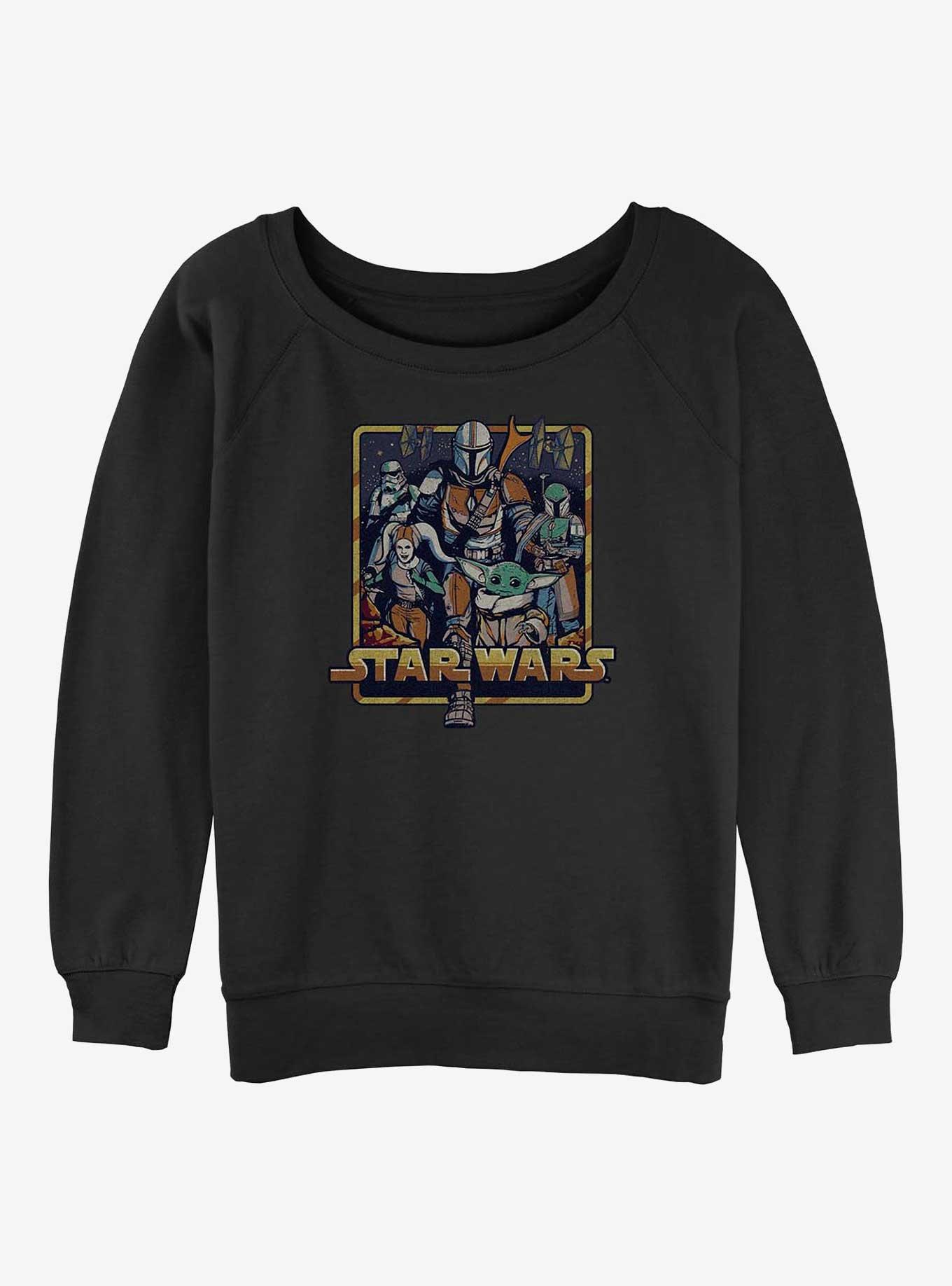 Star Wars The Mandalorian Retro Mandalorian Girls Slouchy Sweatshirt, BLACK, hi-res