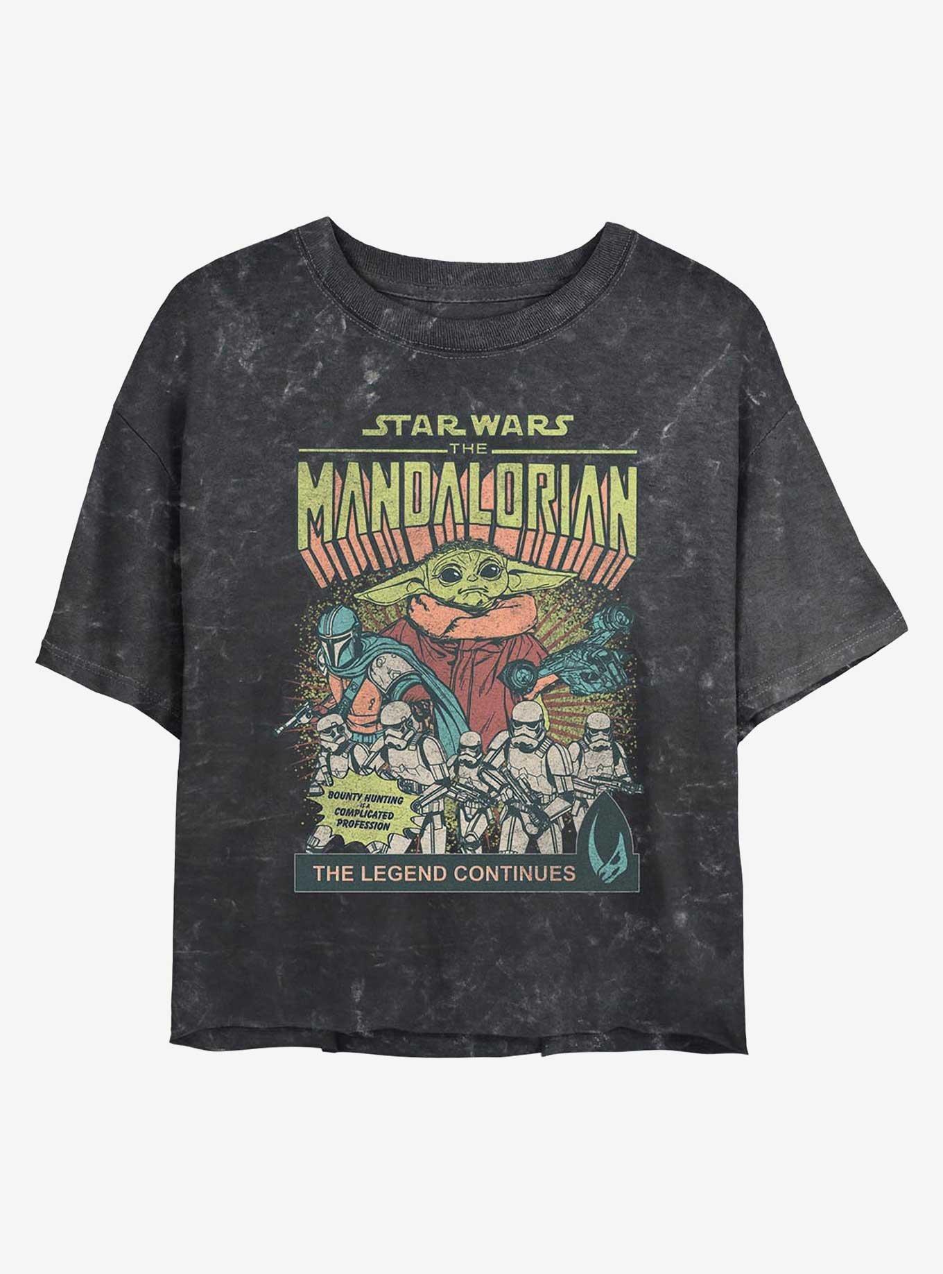 Star Wars The Mandalorian Grogu Comic Cover Mineral Wash Girls Crop T-Shirt, BLACK, hi-res