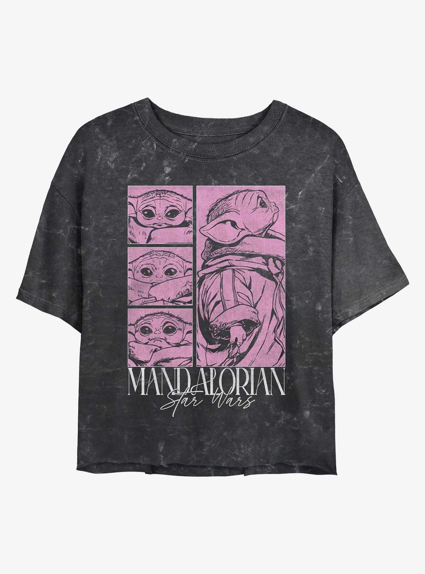 Star Wars The Mandalorian Grogu Poster Mineral Wash Girls Crop T-Shirt, BLACK, hi-res