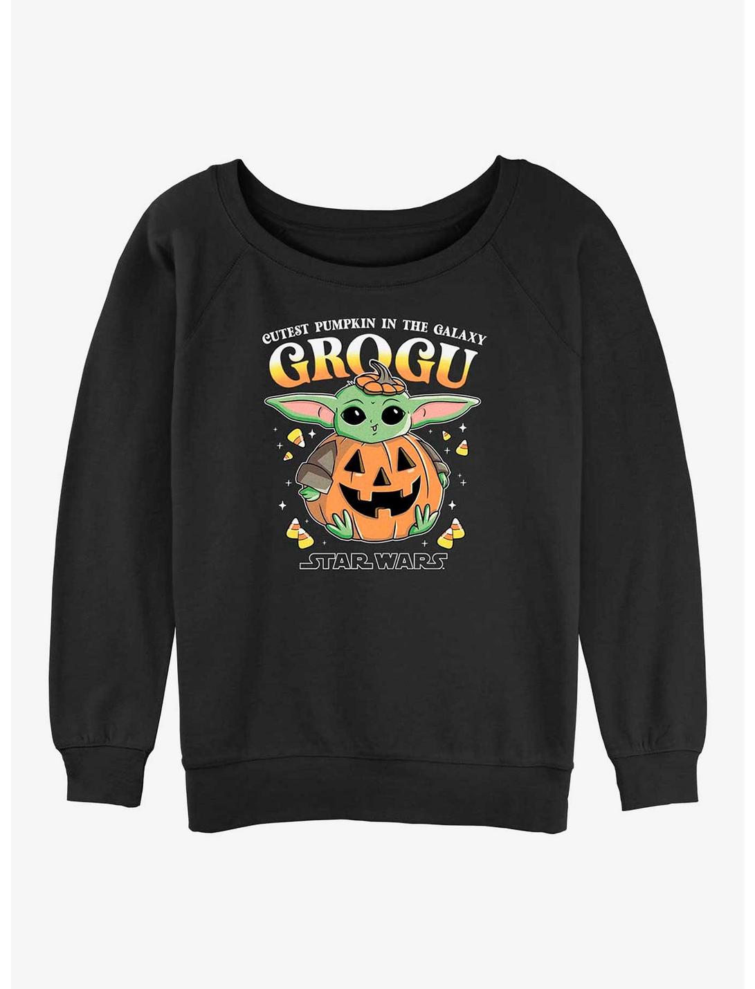 Star Wars The Mandalorian Pumpkin Grogu Girls Slouchy Sweatshirt, BLACK, hi-res