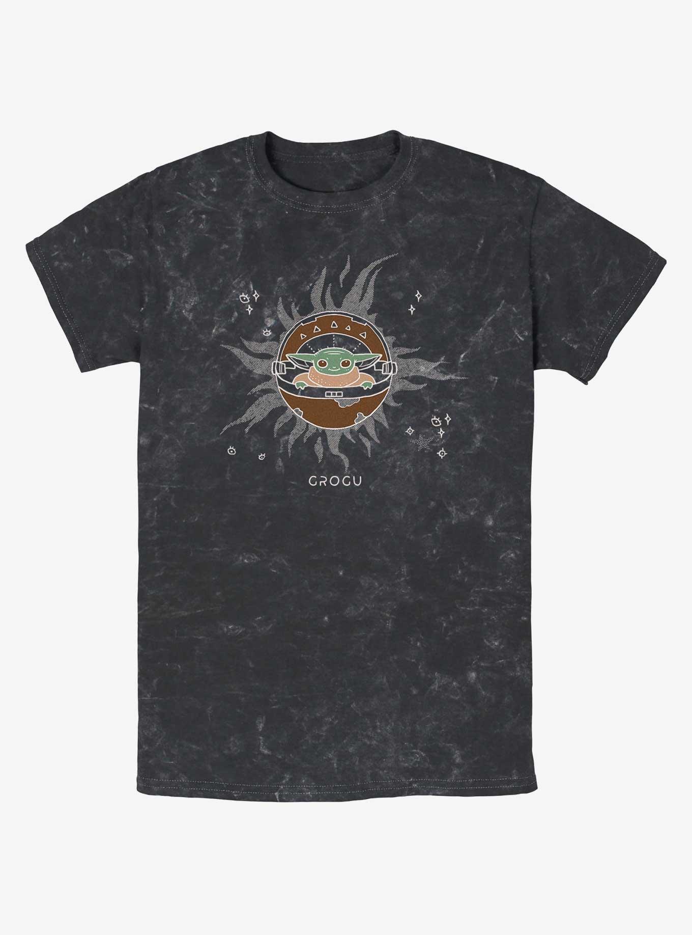 Star Wars The Mandalorian Baby Grogu Boho Mineral Wash T-Shirt, BLACK, hi-res