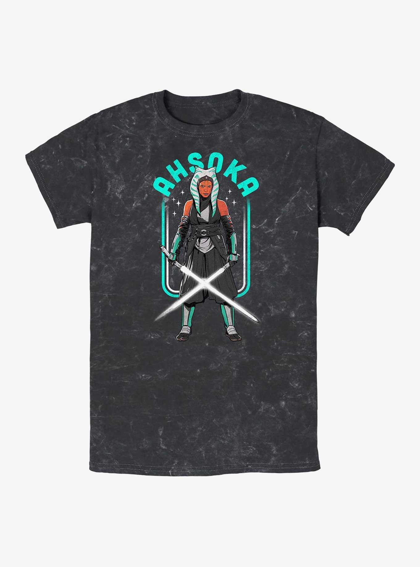 Star Wars The Mandalorian Ahsoka Amongst The Stars Mineral Wash T-Shirt, BLACK, hi-res