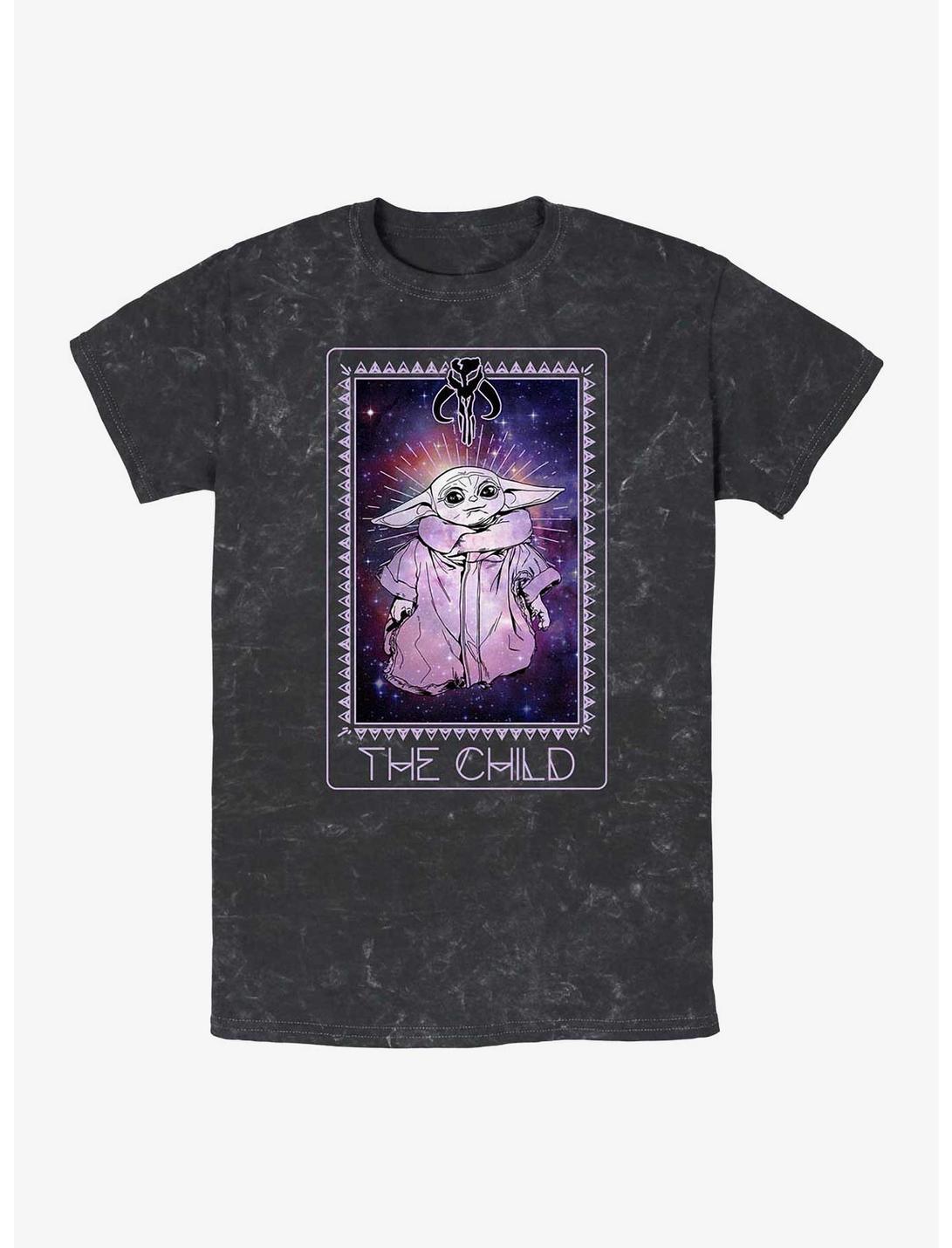 Star Wars The Mandalorian Cosmic Child Tarot Mineral Wash T-Shirt, BLACK, hi-res