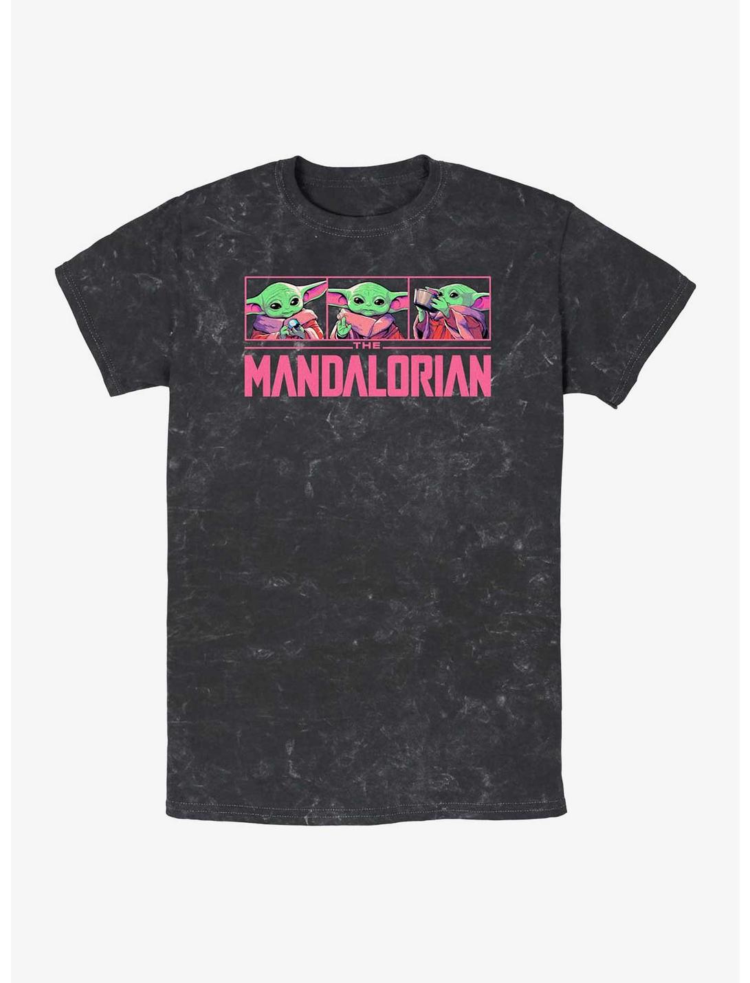 Star Wars The Mandalorian Grogu Neon Logo Mineral Wash T-Shirt, BLACK, hi-res