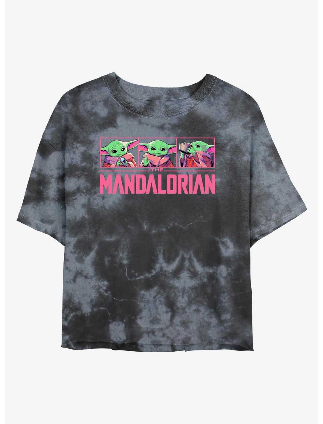 Star Wars The Mandalorian Grogu Neon Logo Tie-Dye Womens Crop T-Shirt, BLKCHAR, hi-res