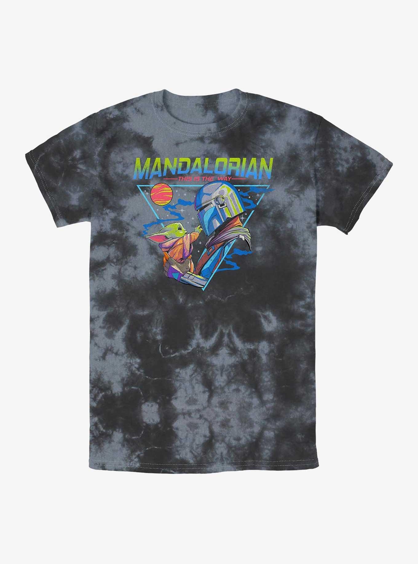 Star Wars The Mandalorian Grogu and Din Djarin Triangle Tie-Dye T-Shirt, BLKCHAR, hi-res