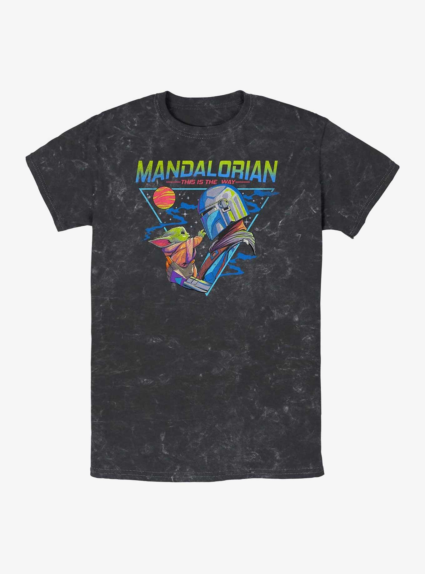 Star Wars The Mandalorian Grogu and Din Djarin Triangle Mineral Wash T-Shirt, BLACK, hi-res