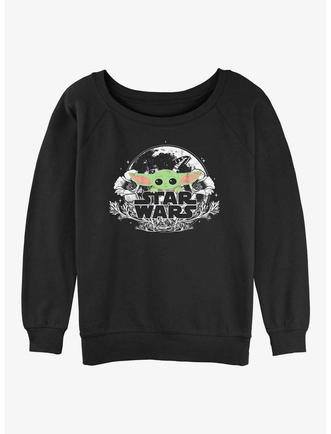 Star Wars The Mandalorian The Child Floral Womens Slouchy Sweatshirt, BLACK, hi-res