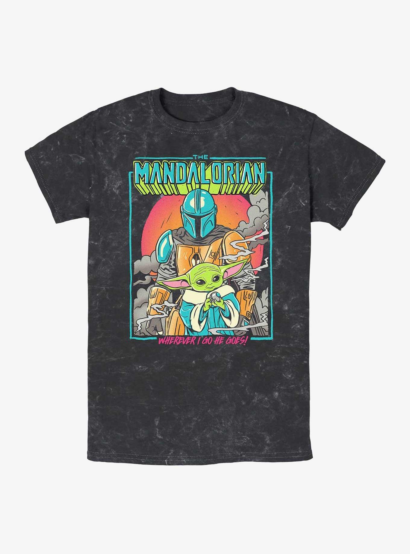 Star Wars The Mandalorian Wherever I Go He Goes Mineral Wash T-Shirt, BLACK, hi-res