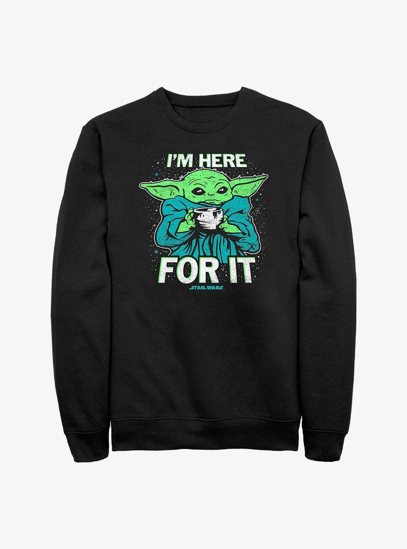 Star Wars The Mandalorian Grogu Tea I'm Here For It Sweatshirt, BLACK, hi-res