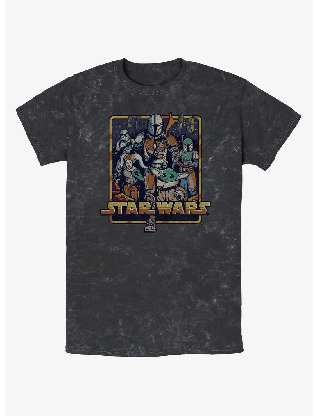 Star Wars The Mandalorian Retro Mandalorian Mineral Wash T-Shirt, BLACK, hi-res