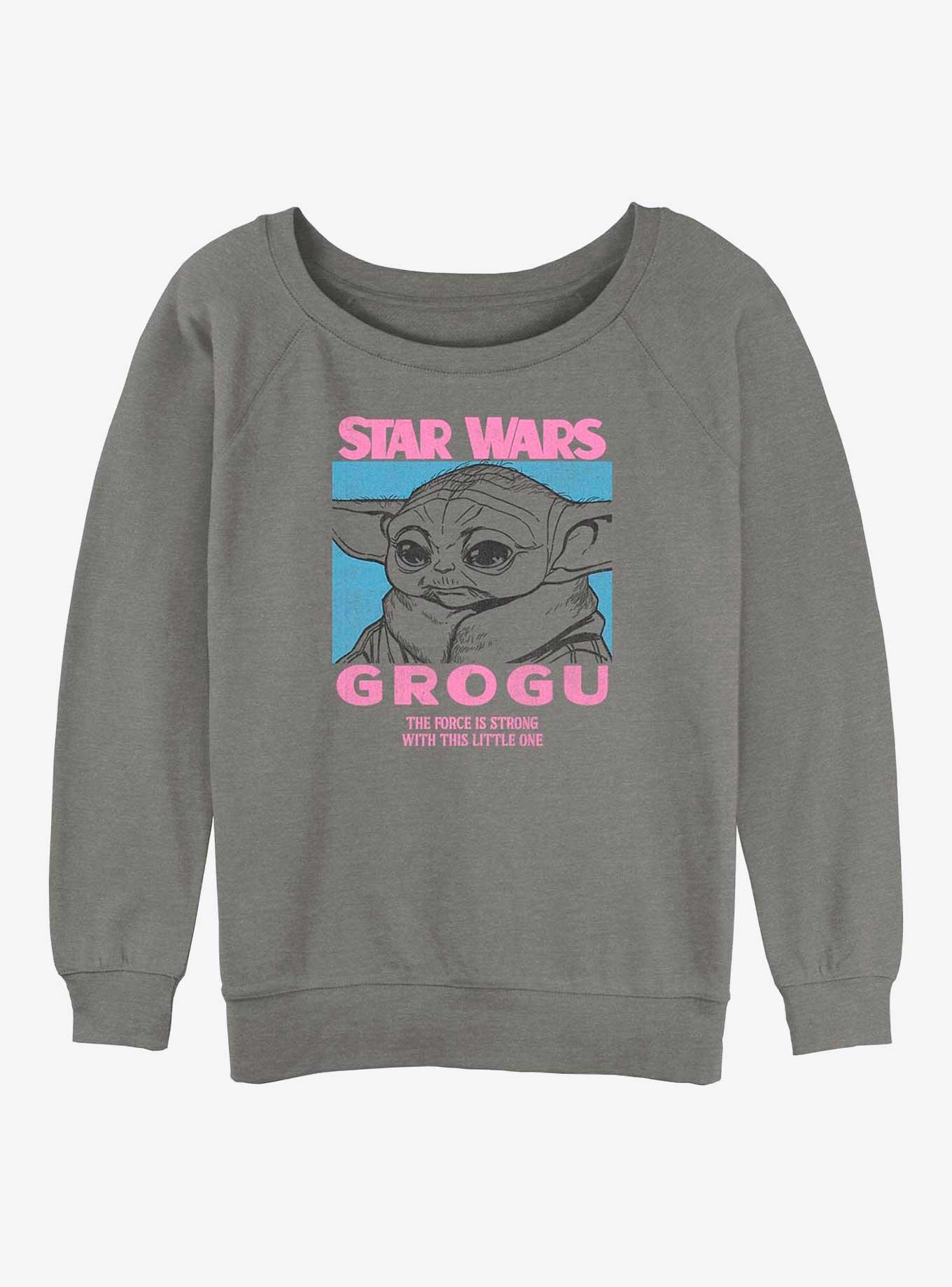 Star Wars The Mandalorian Pop Grogu Womens Slouchy Sweatshirt, GRAY HTR, hi-res