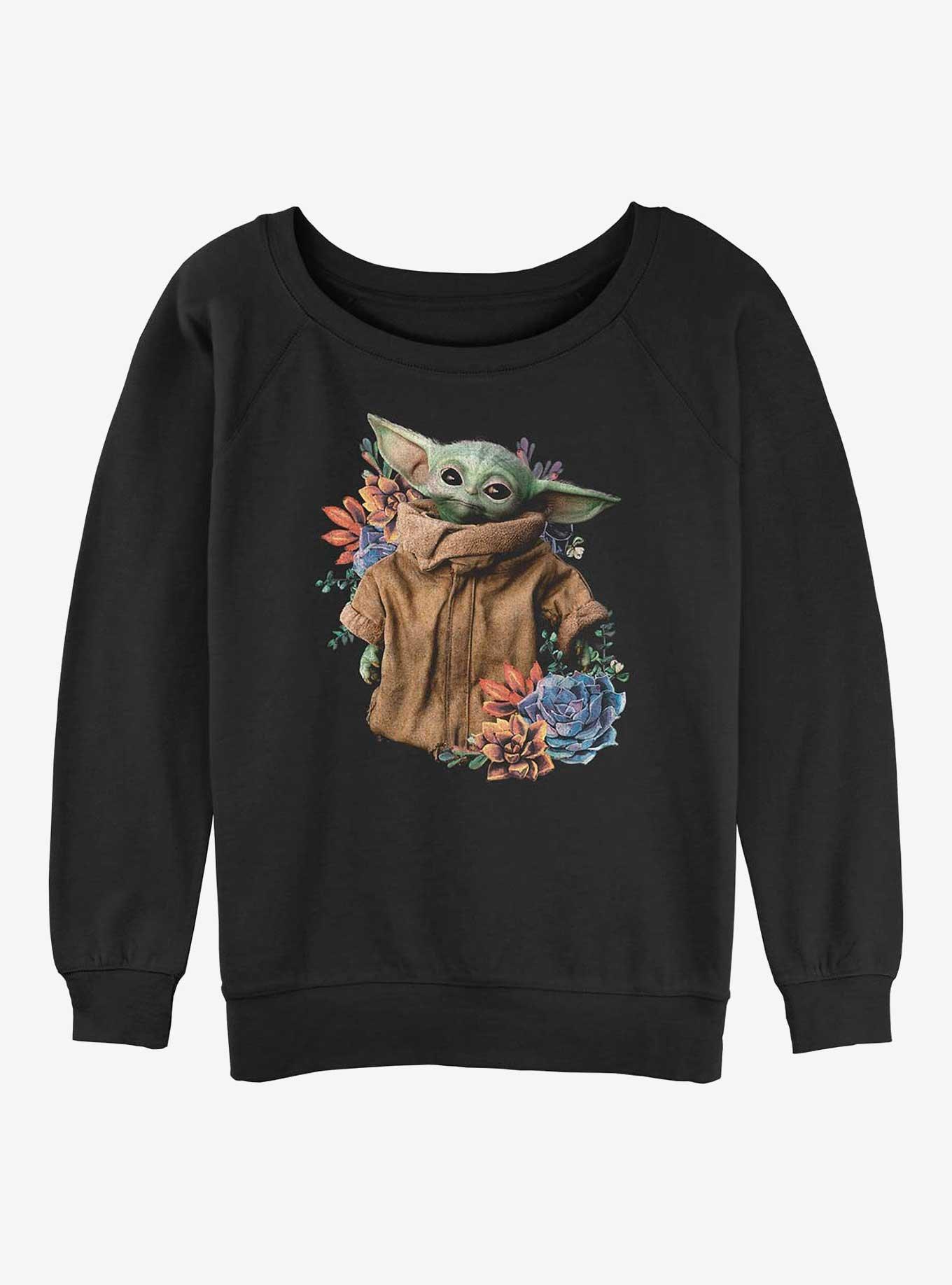 Star Wars The Mandalorian Grogu Flower Baby Womens Slouchy Sweatshirt, , hi-res