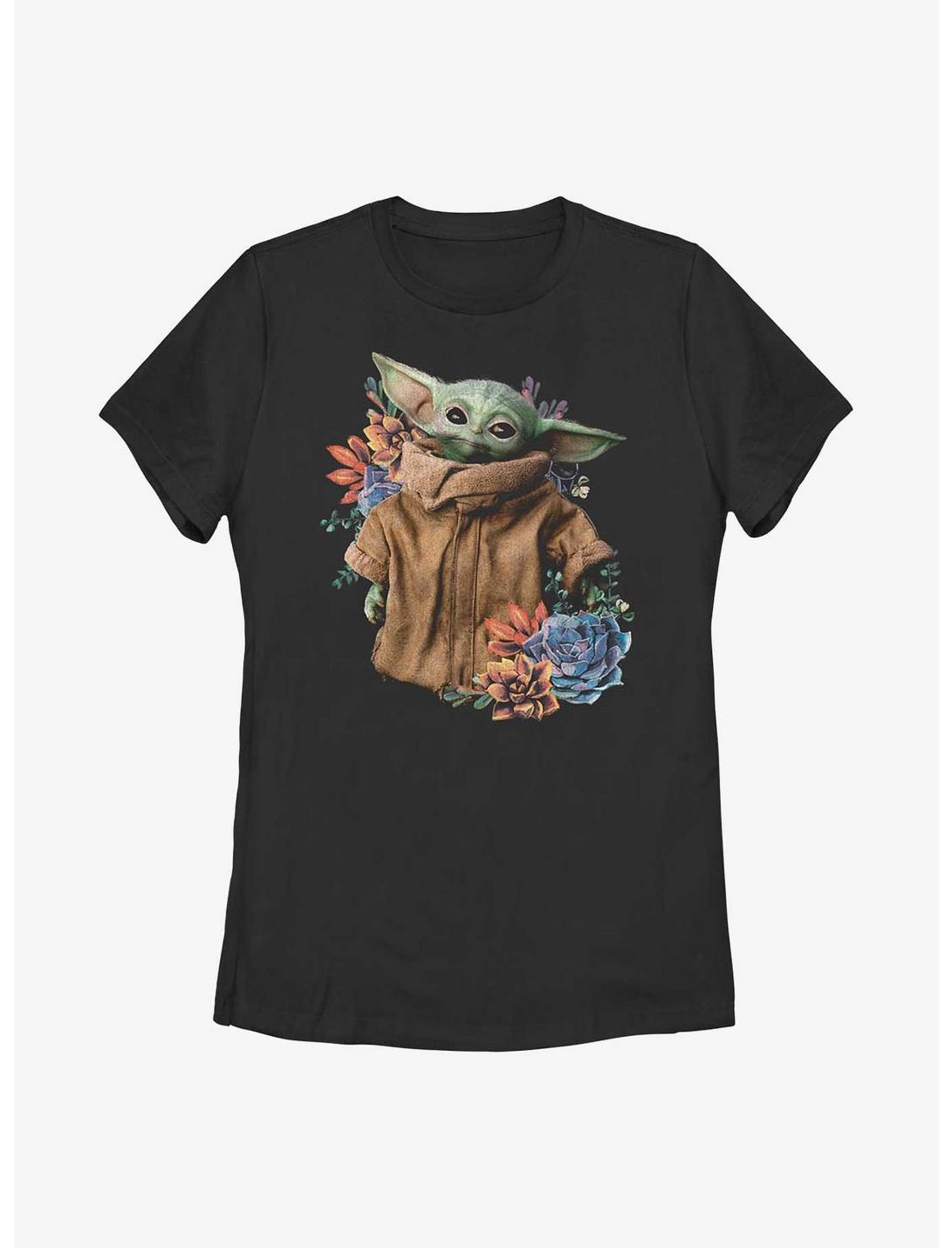 Star Wars The Mandalorian Grogu Flower Baby Womens T-Shirt, BLACK, hi-res
