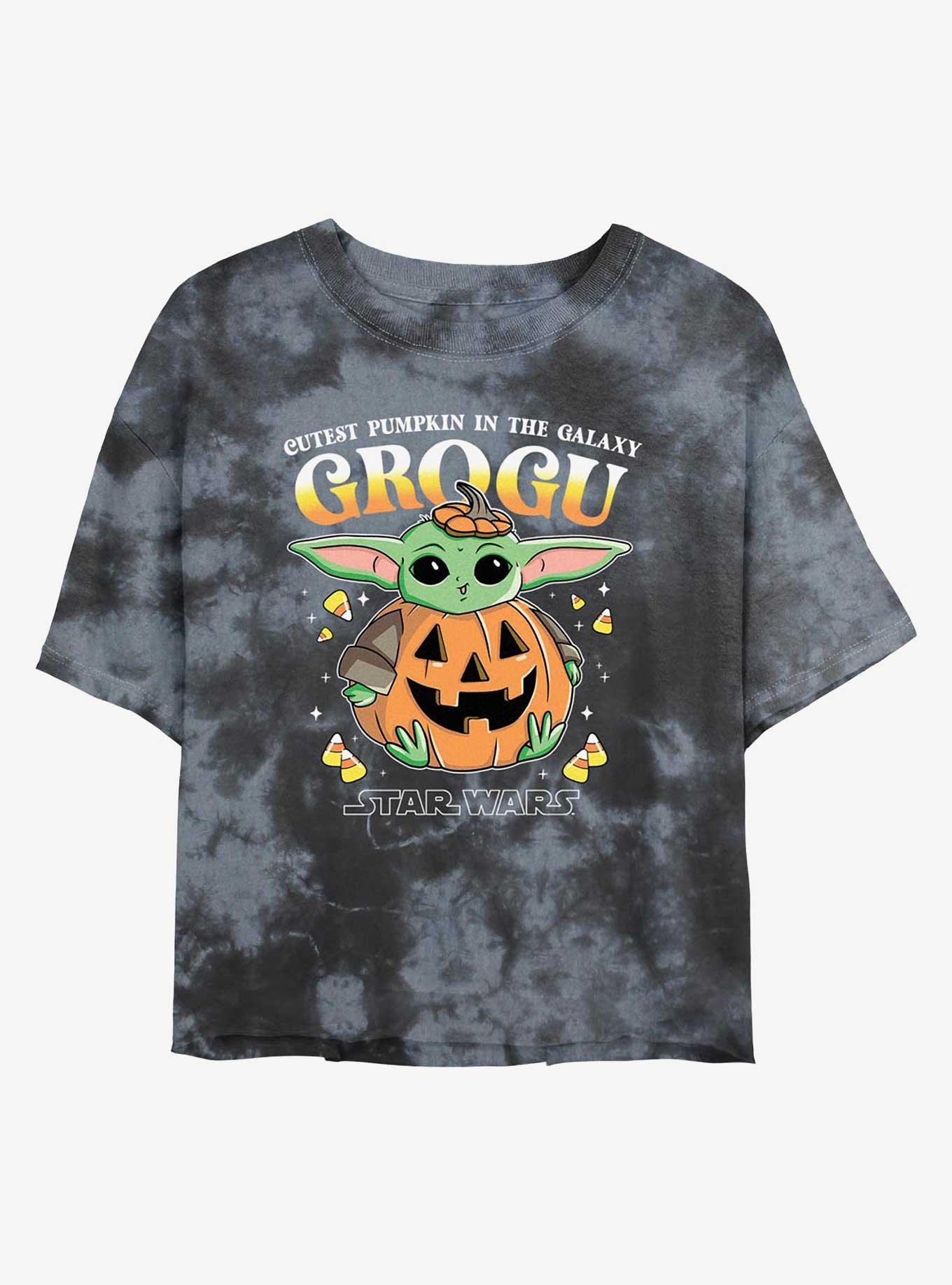 Star Wars The Mandalorian Pumpkin Grogu Tie-Dye Womens Crop T-Shirt, BLKCHAR, hi-res