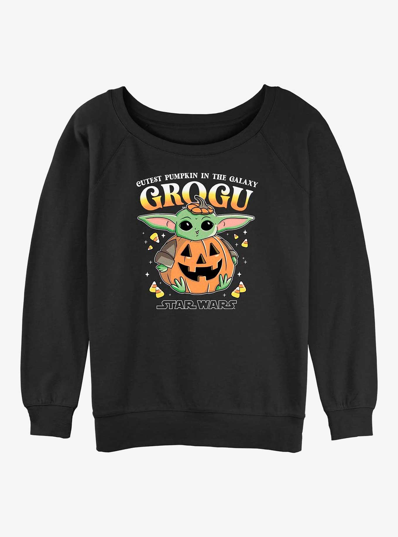 Star Wars The Mandalorian Pumpkin Grogu Womens Slouchy Sweatshirt, BLACK, hi-res