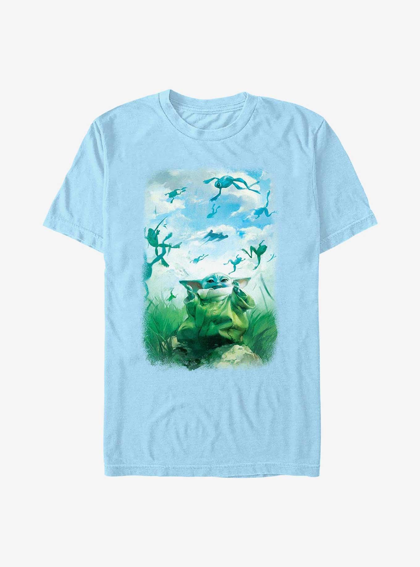 Star Wars The Mandalorian Grogu Watercolor Frogs Poster T-Shirt, LT BLUE, hi-res