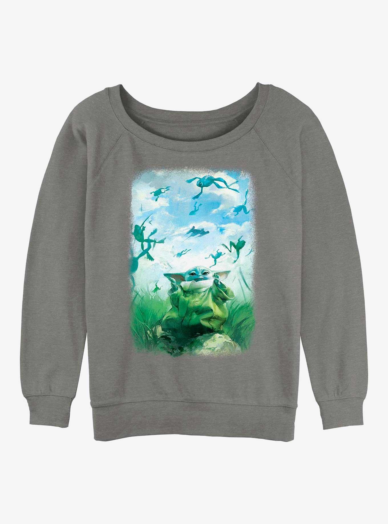 Star Wars The Mandalorian Grogu Watercolor Frogs Poster Womens Slouchy Sweatshirt, , hi-res