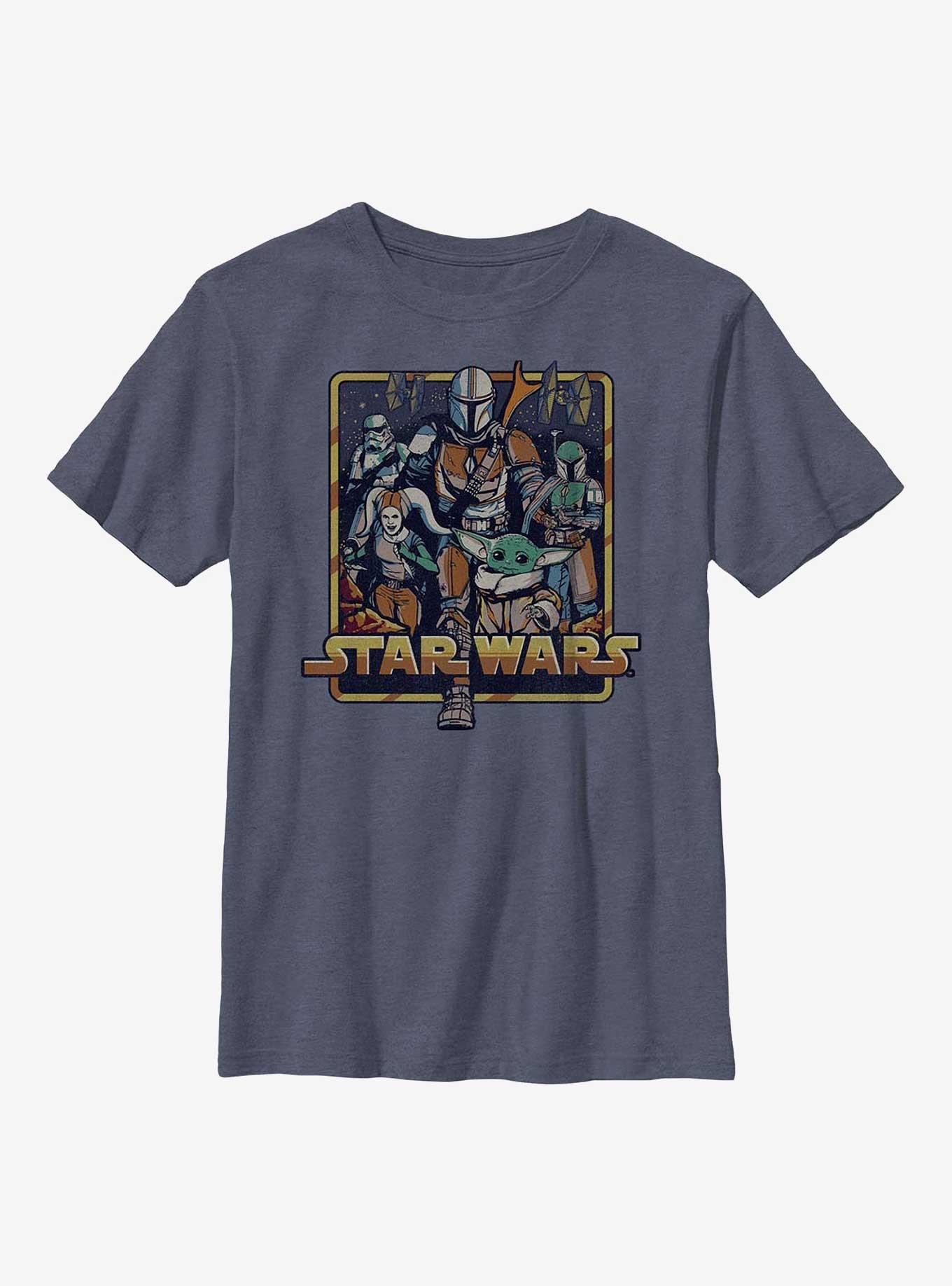 Star Wars The Mandalorian Retro Mandalorian Youth T-Shirt, NAVY HTR, hi-res