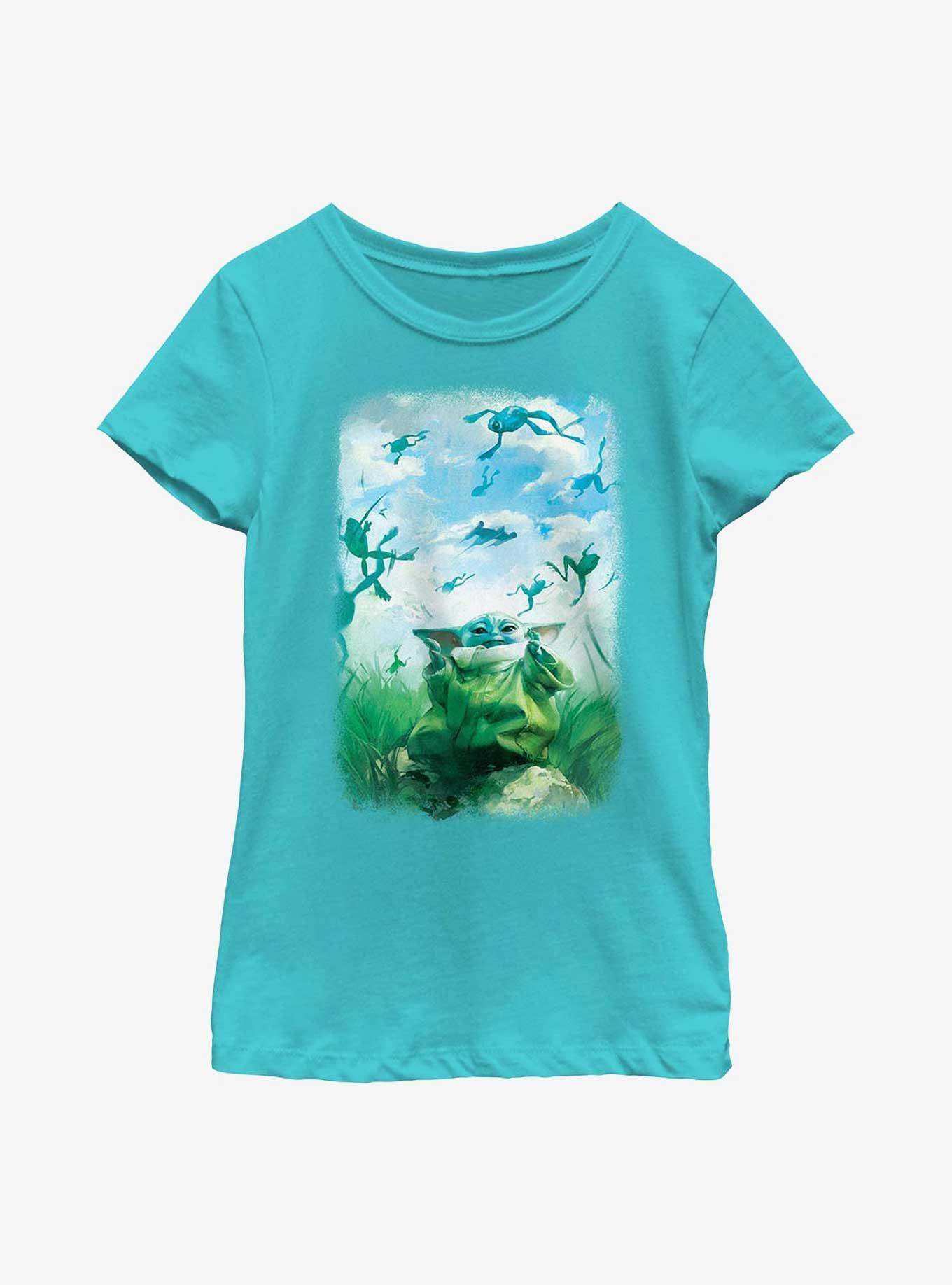 Star Wars The Mandalorian Grogu Watercolor Frogs Poster Youth Girls T-Shirt, TAHI BLUE, hi-res