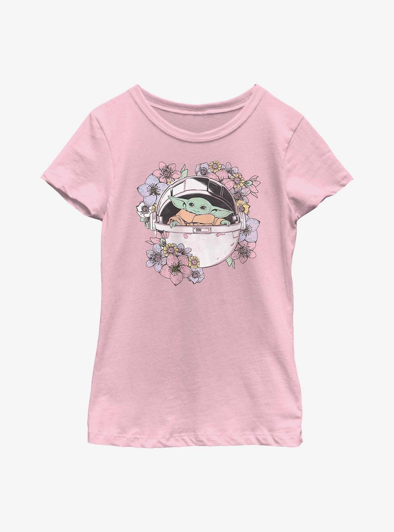 Star Wars The Mandalorian Grogu Floral Bassinet Youth Girls T-Shirt, , hi-res