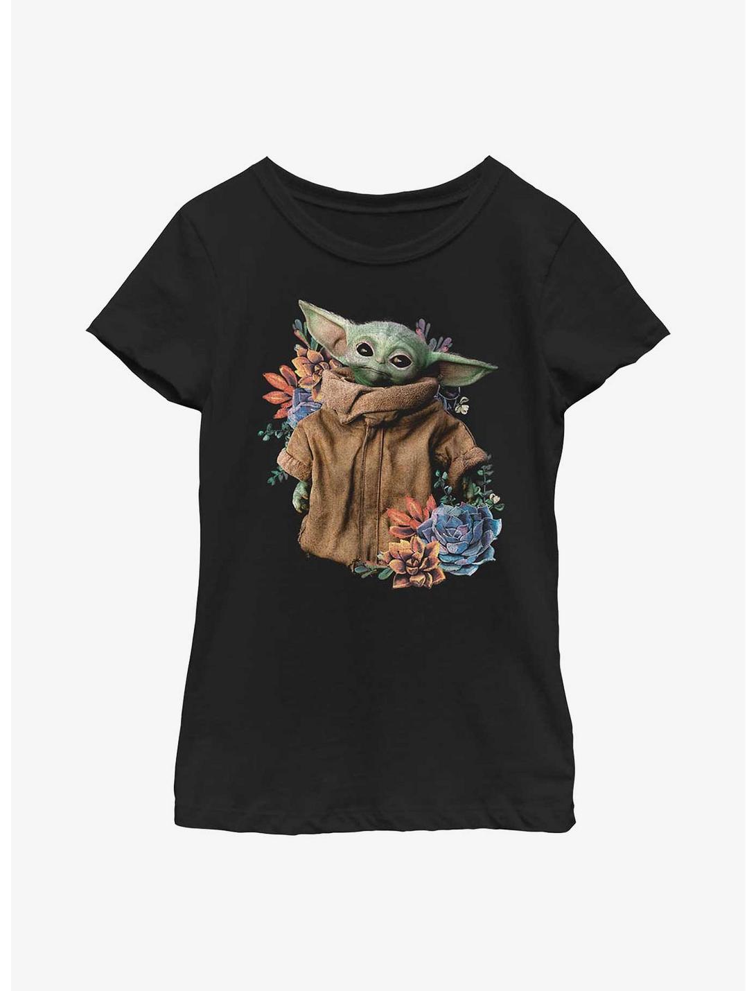 Star Wars The Mandalorian Grogu Flower Baby Youth Girls T-Shirt, BLACK, hi-res