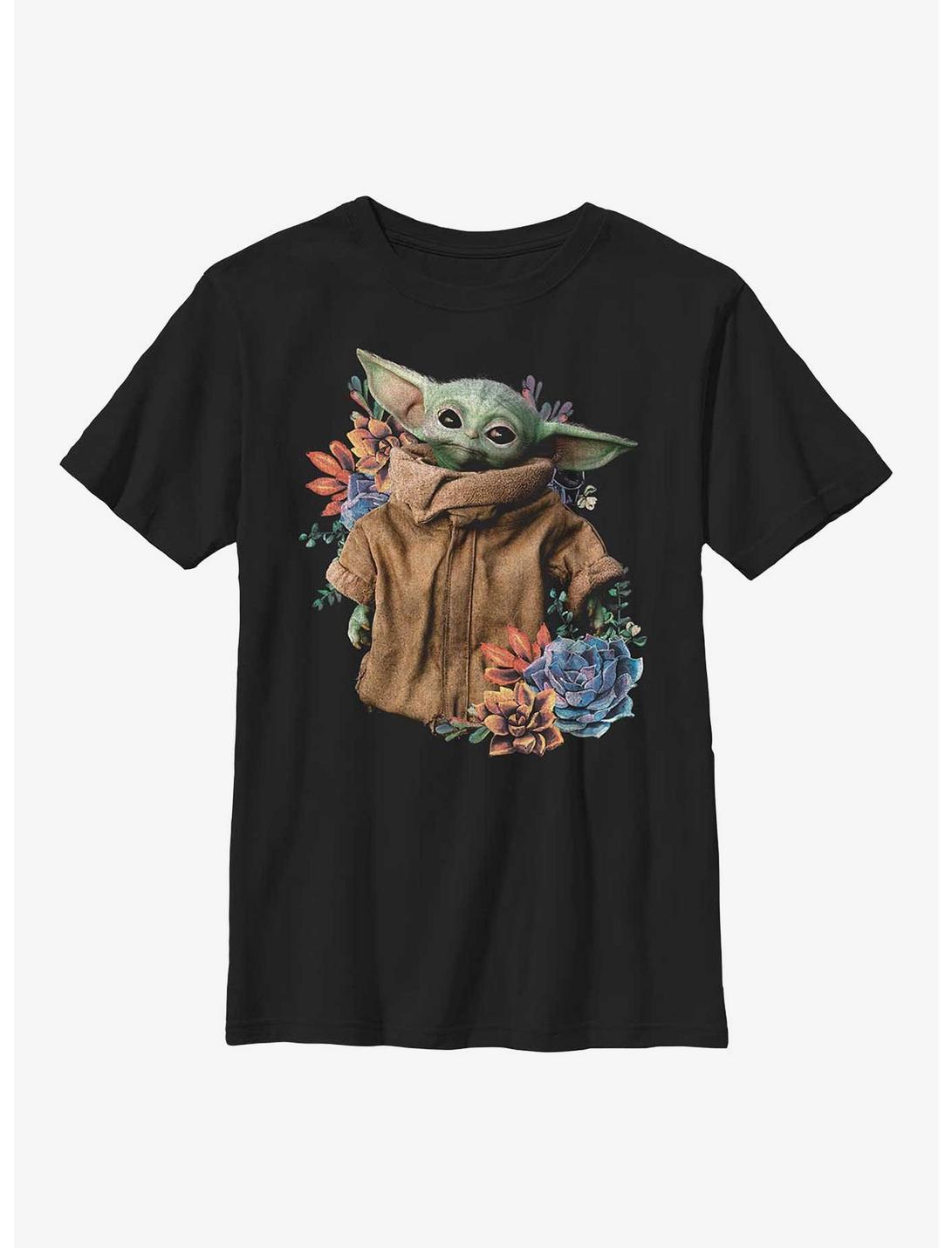 Star Wars The Mandalorian Grogu Flower Baby Youth T-Shirt, BLACK, hi-res