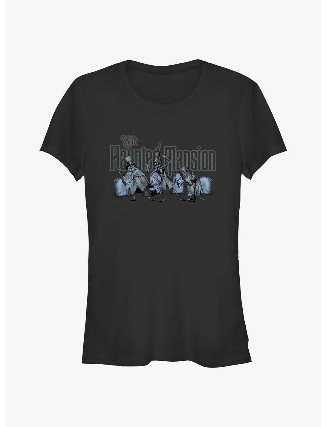 Disney Haunted Mansion Hitchhiking Ghosts Logo Girls T-Shirt, BLACK, hi-res