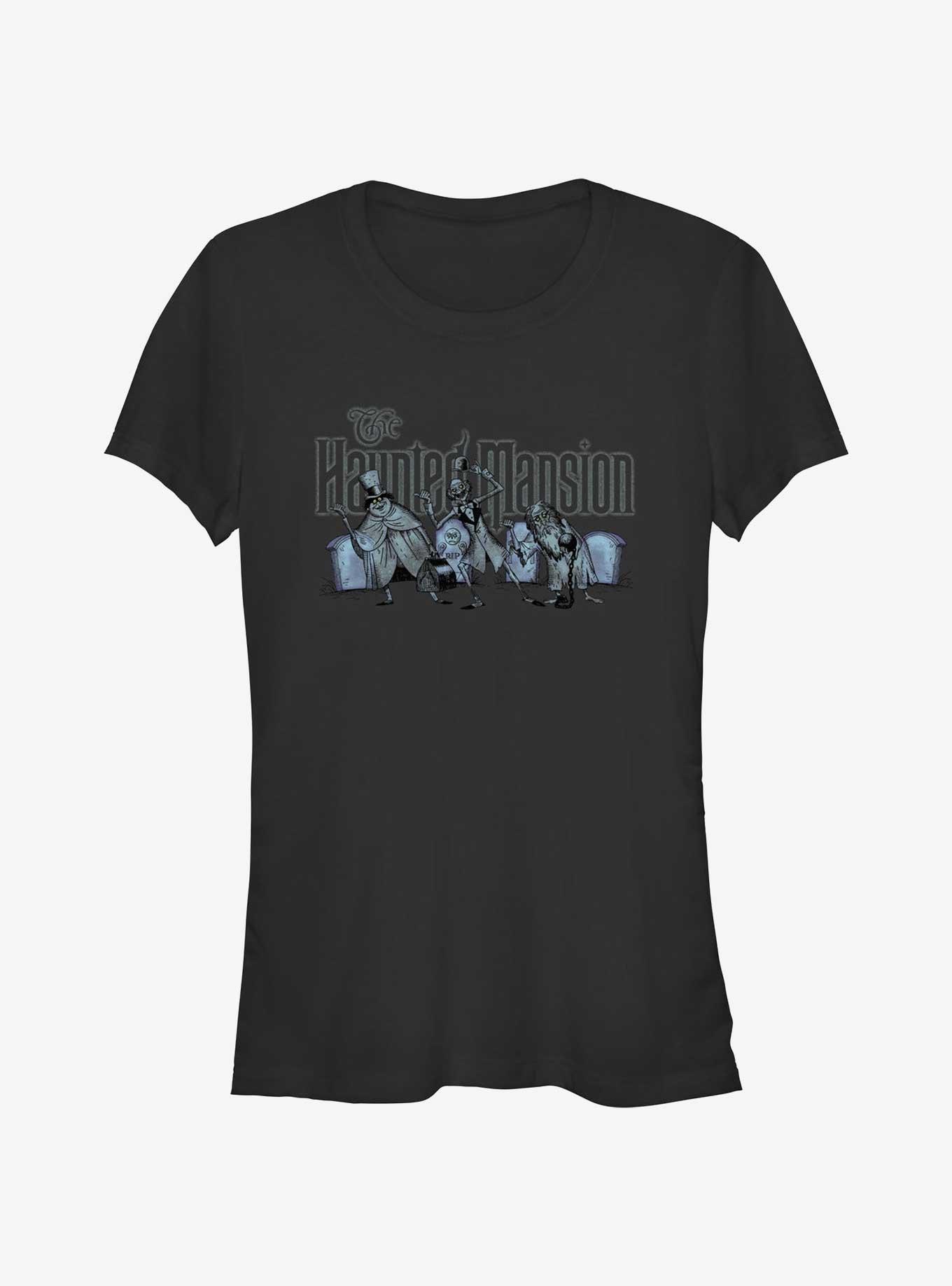 Disney Haunted Mansion Hitchhiking Ghosts Logo Girls T-Shirt, BLACK, hi-res